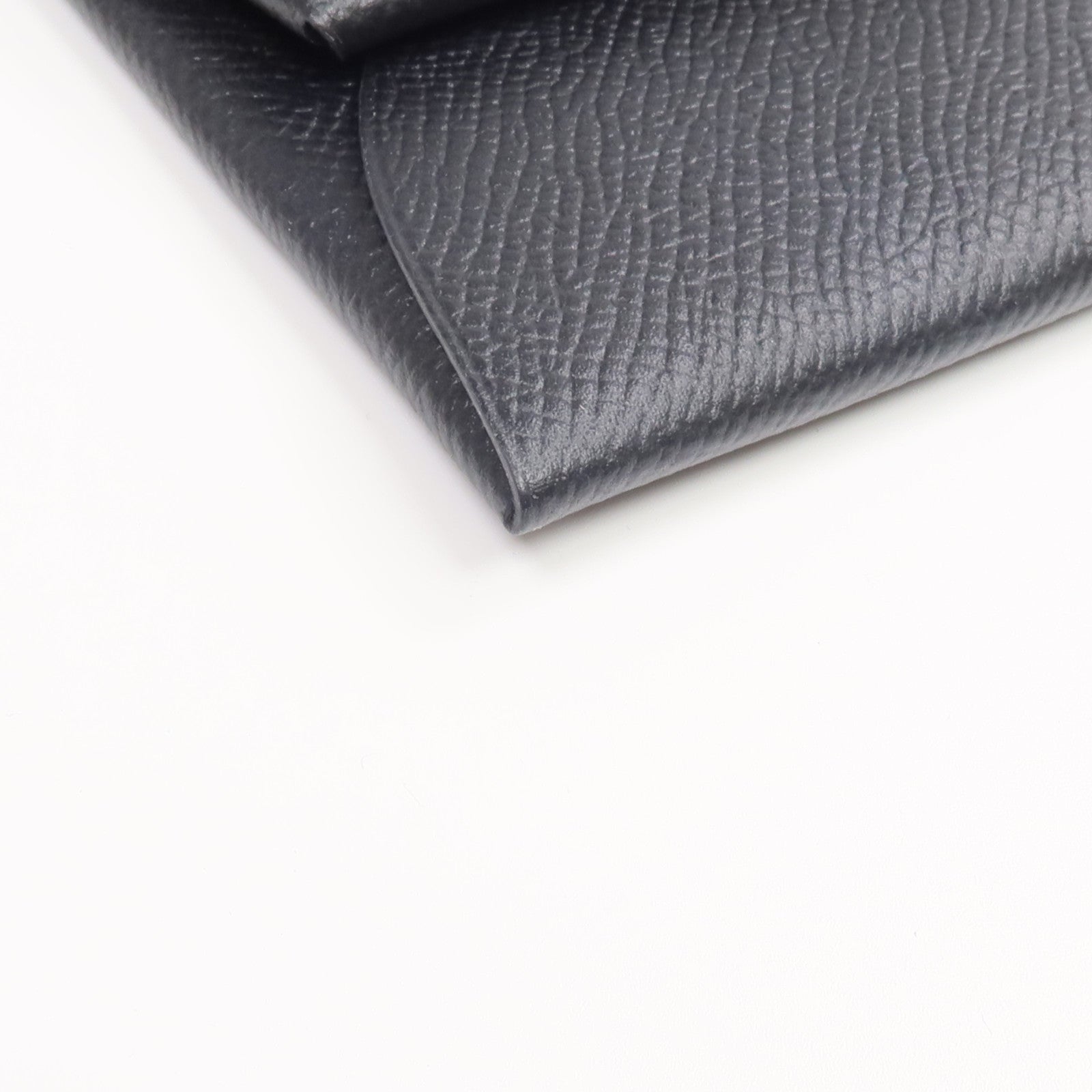 HERMES Epsom皮革Bastia銀扣零錢包Noir