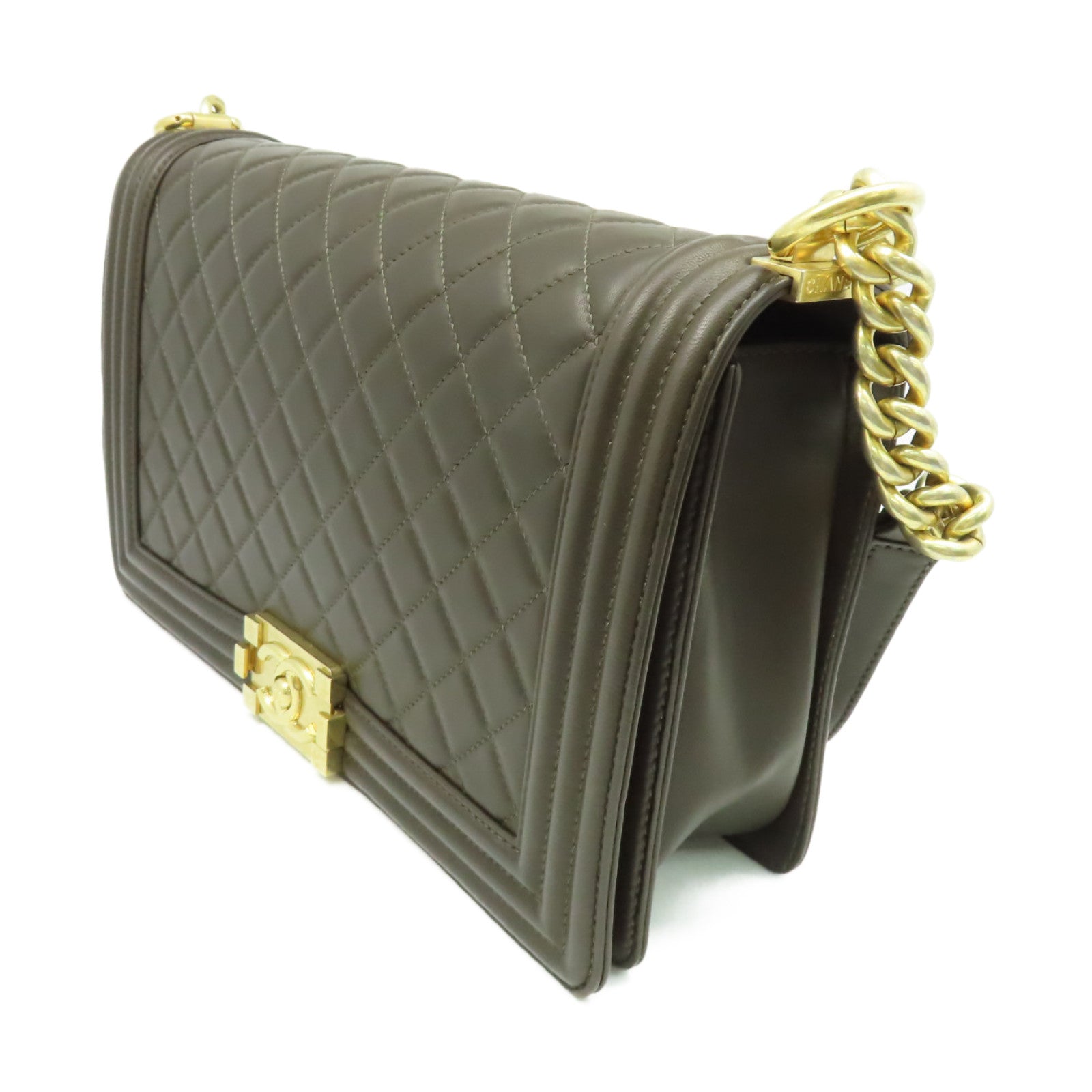 CHANEL **【激減優惠】菱格牛皮皮革Boy Chanel Chain Shoulder Bag金扣鏈帶肩背袋啡色