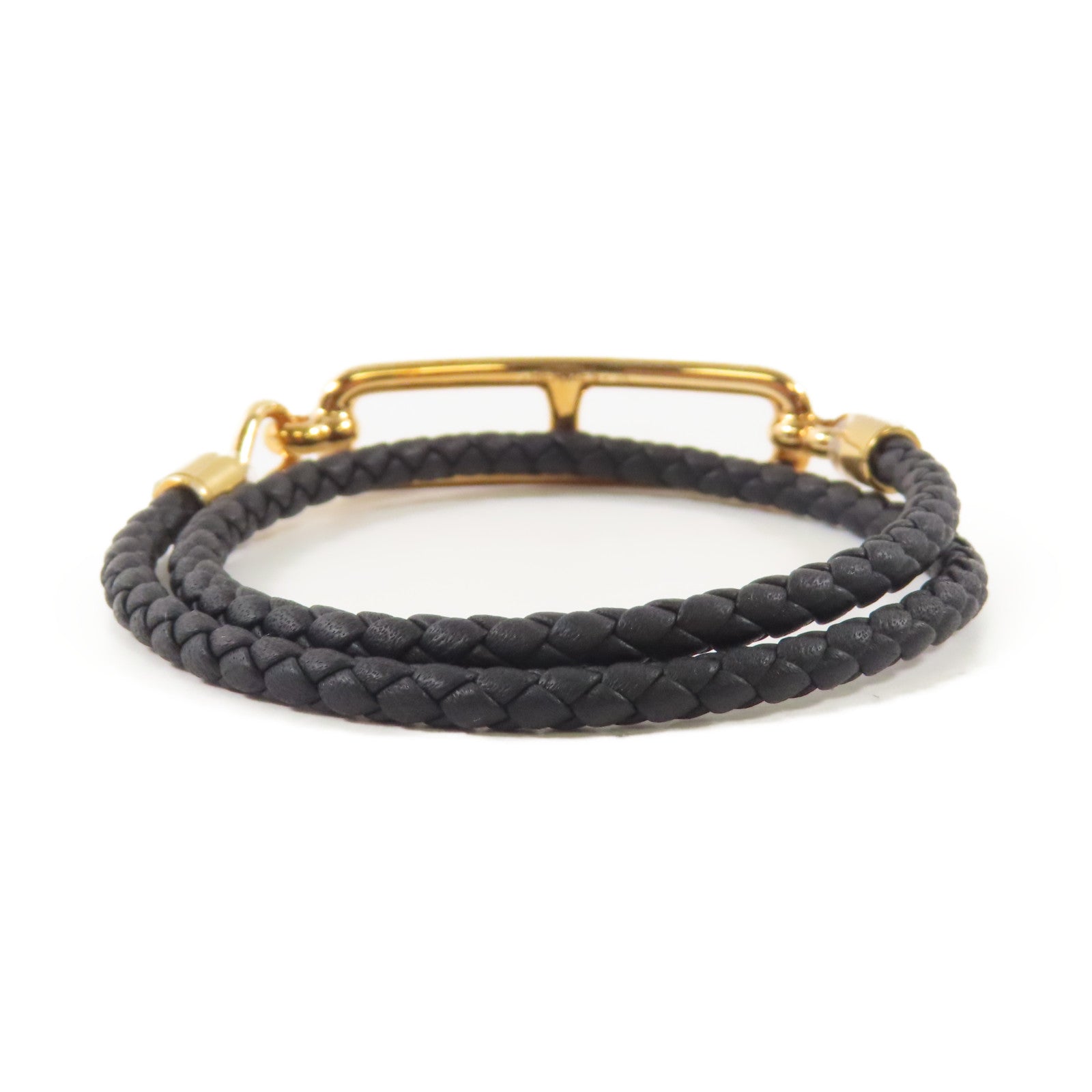 HERMES Swift皮革/金屬Roulis Double Tour Bracelet手鐲