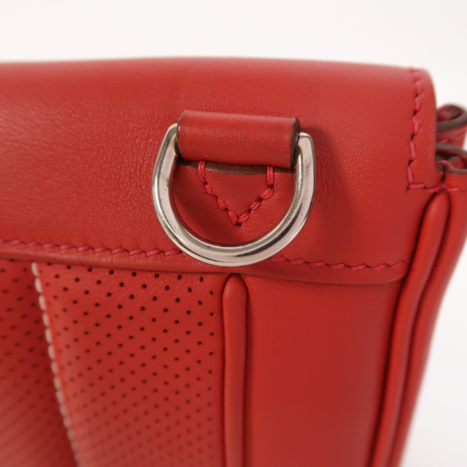 HERMES Swift皮革Berline Mini銀扣肩背袋Vermillon