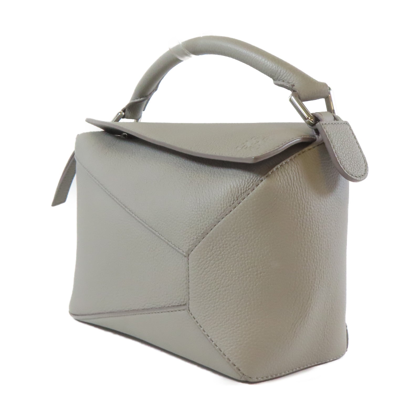 LOEWE 牛皮皮革Small Puzzle Edge 2 Way Shoulder銀扣手挽肩背兩用袋灰色