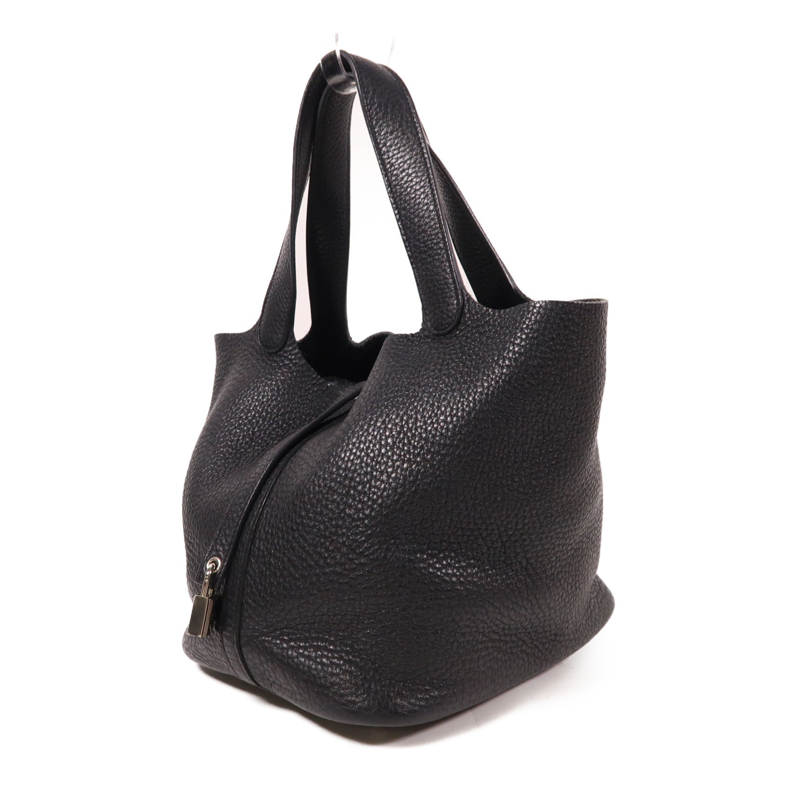 HERMES Clemence皮革Picotin MM銀扣手挽袋Noir