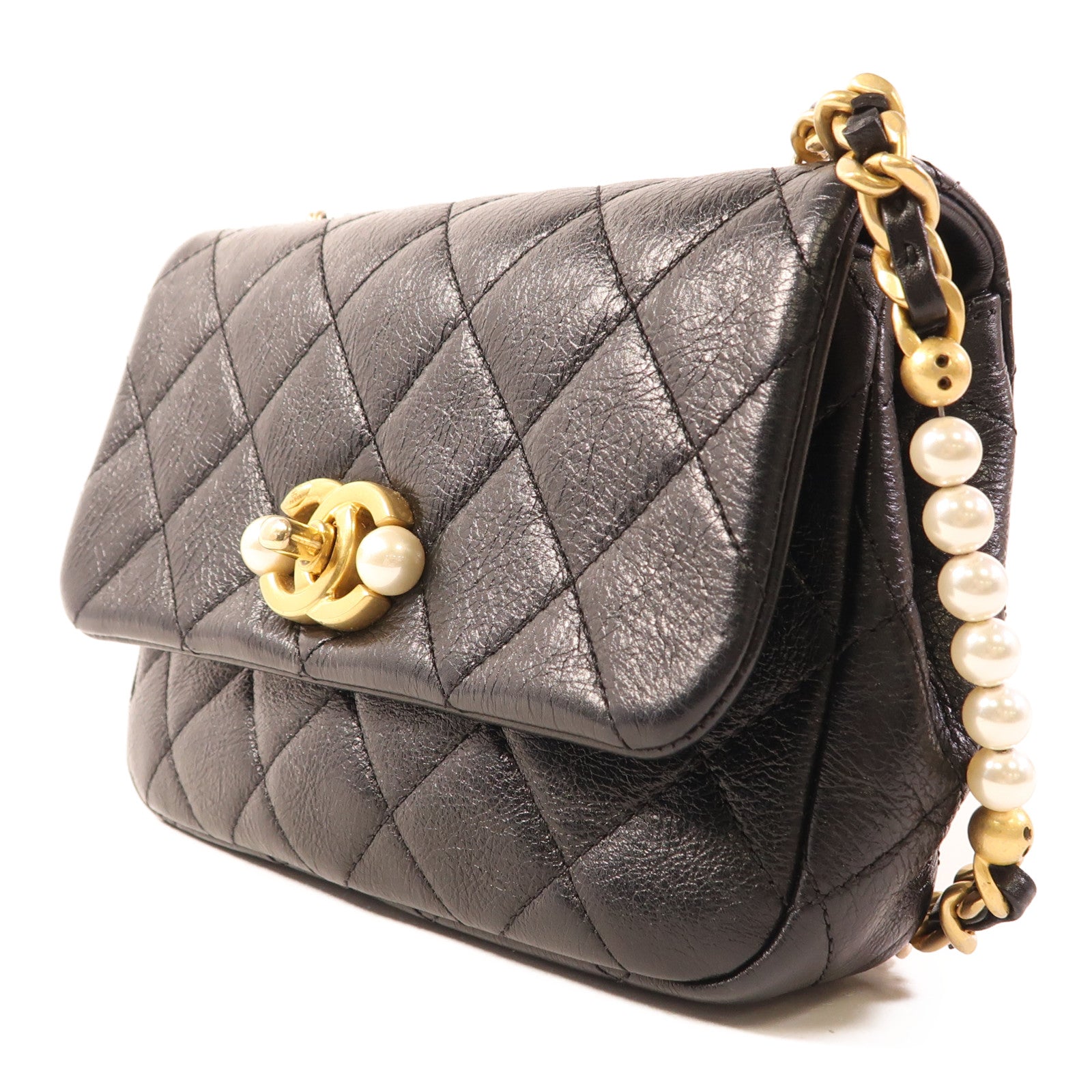 CHANEL 牛皮皮革Chain Shoulder金扣鏈帶肩背袋