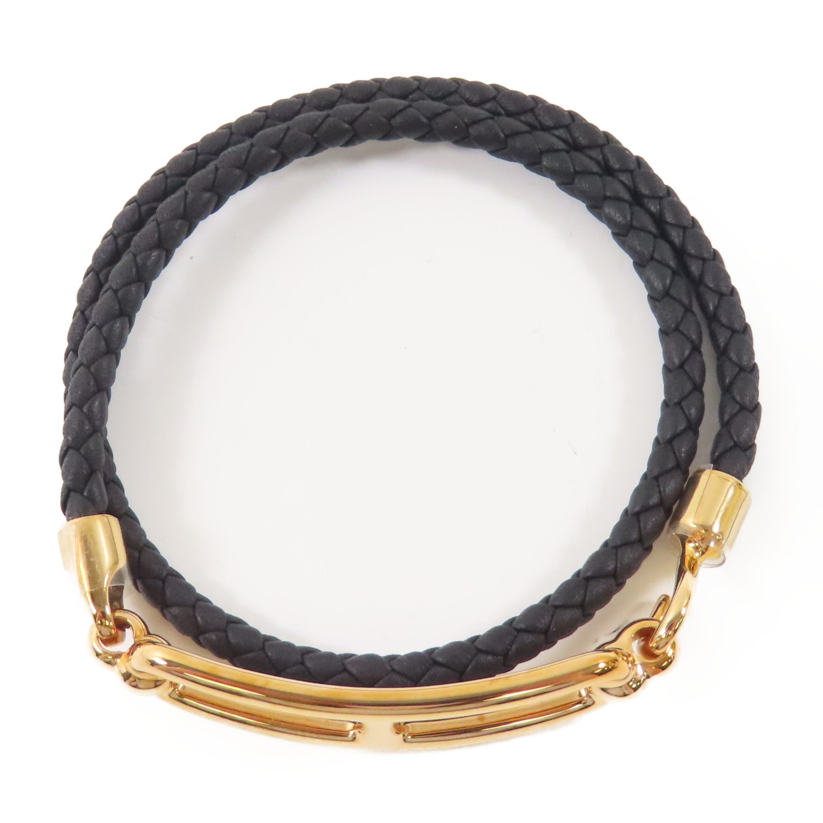 HERMES Swift皮革/金屬Roulis Double Tour Bracelet手鐲