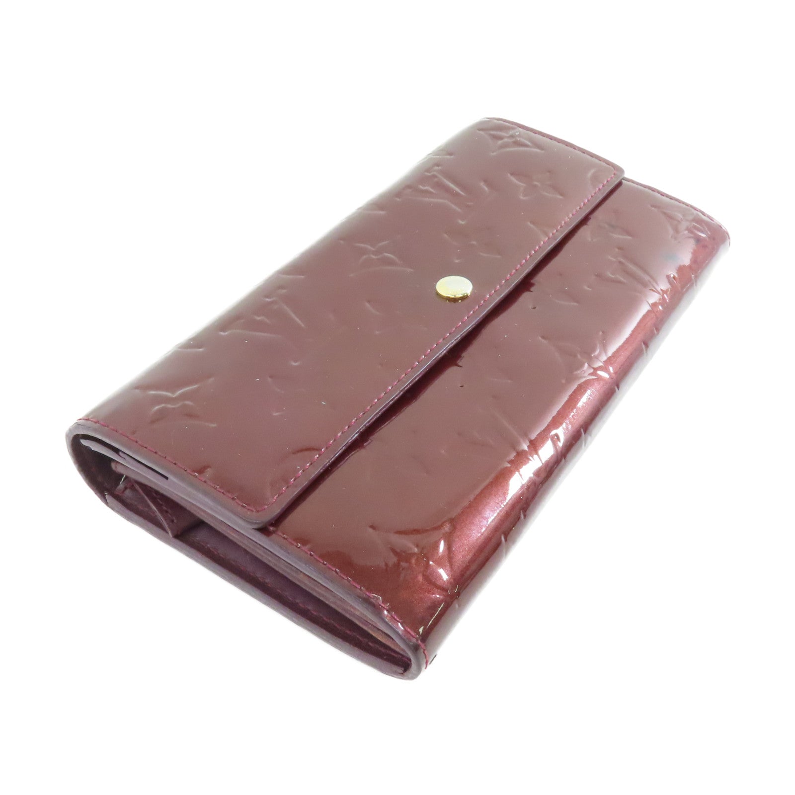 LOUIS VUITTON 【激減優惠】Vernis Portefeuille Sarah金扣長錢包酒紅色