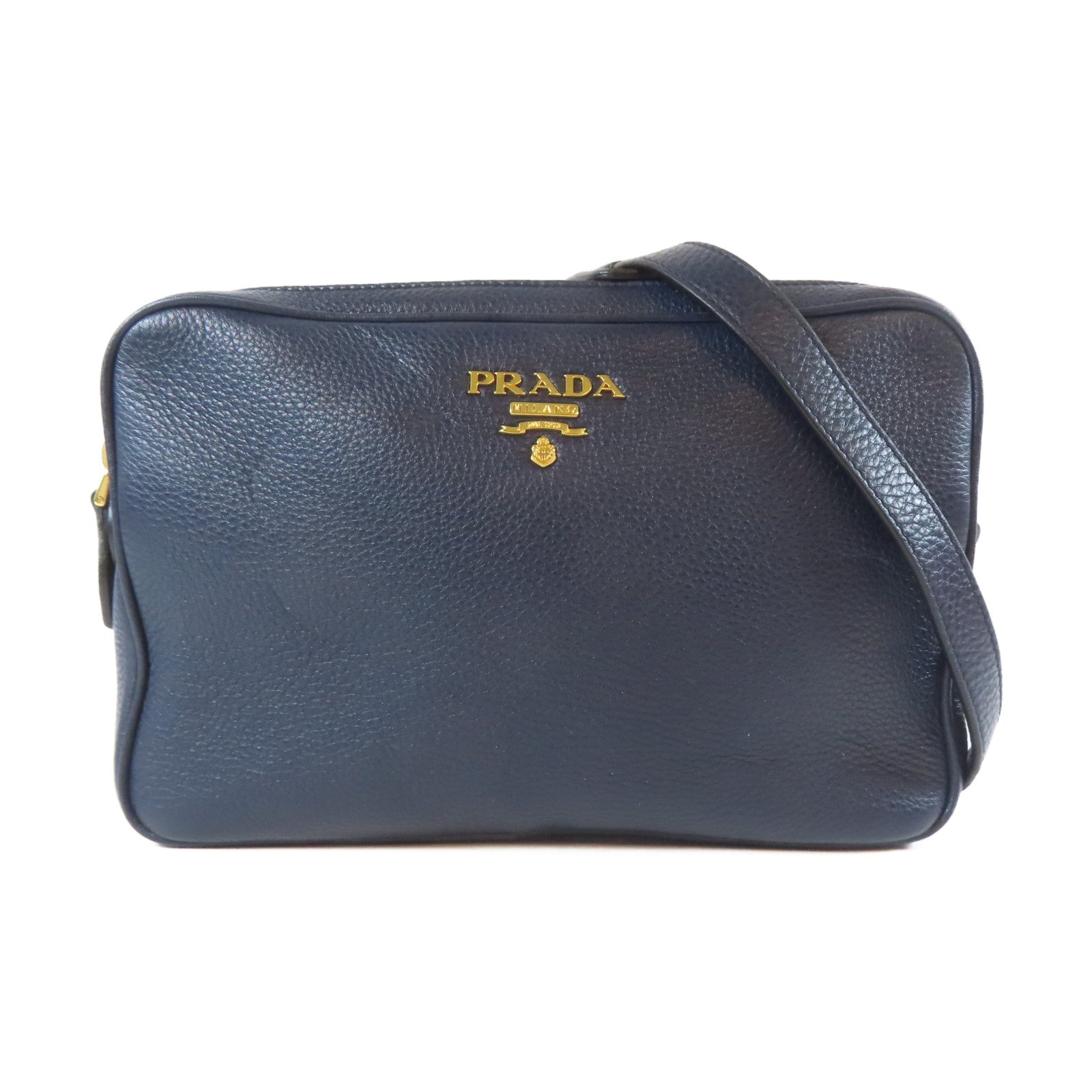 PRADA 牛皮皮革Shoulder Bag金扣肩背袋深藍色