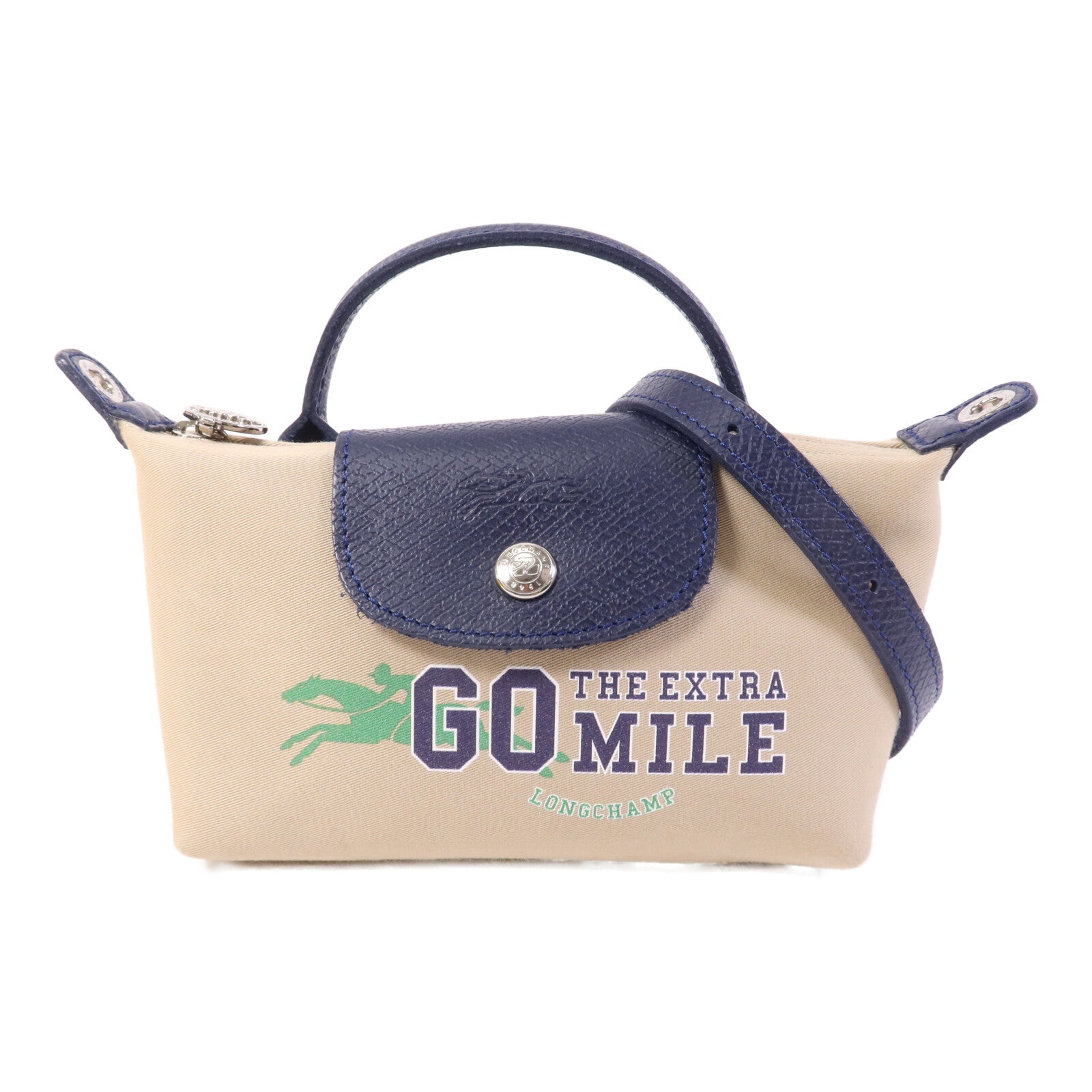 Longchamp 帆布Le Pliage Xtra XS Pouch銀扣手挽肩背兩用袋