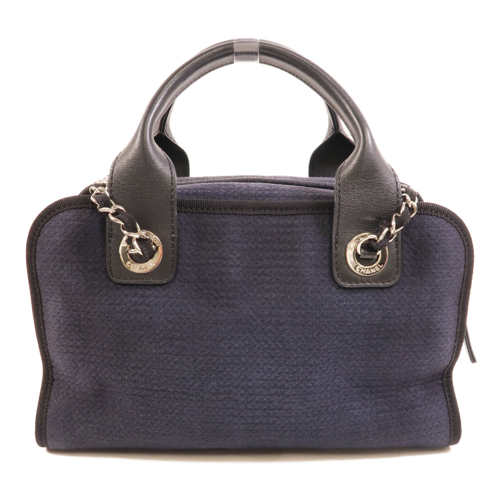 CHANEL 帆布Deauville Bowling鏈帶手挽肩背兩用袋