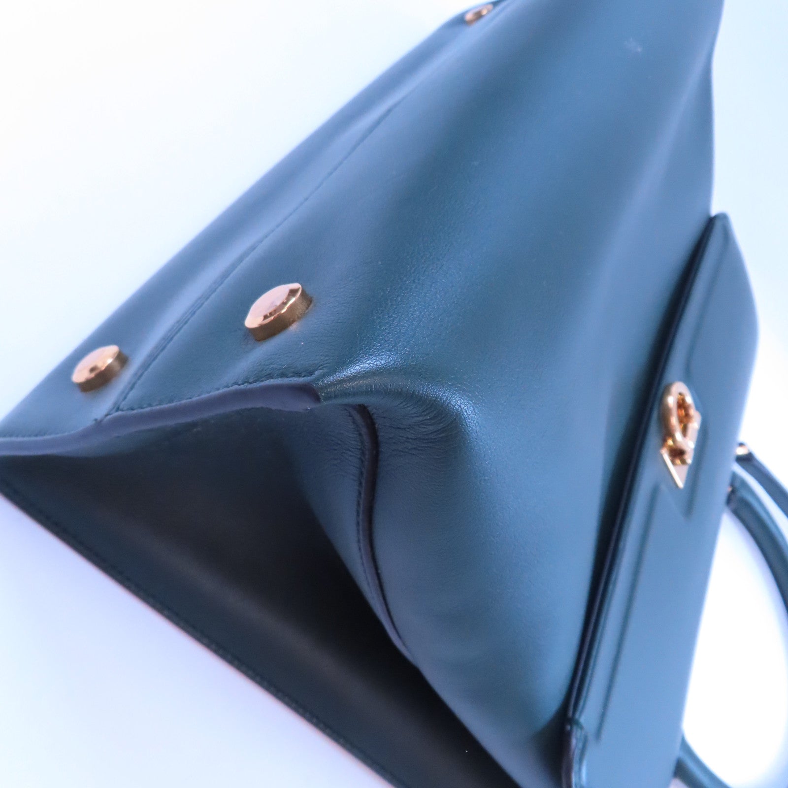 Salvatore Ferragamo GHW Trifolio 2Way Shoulder Bag Calfskin Leather Dark Green