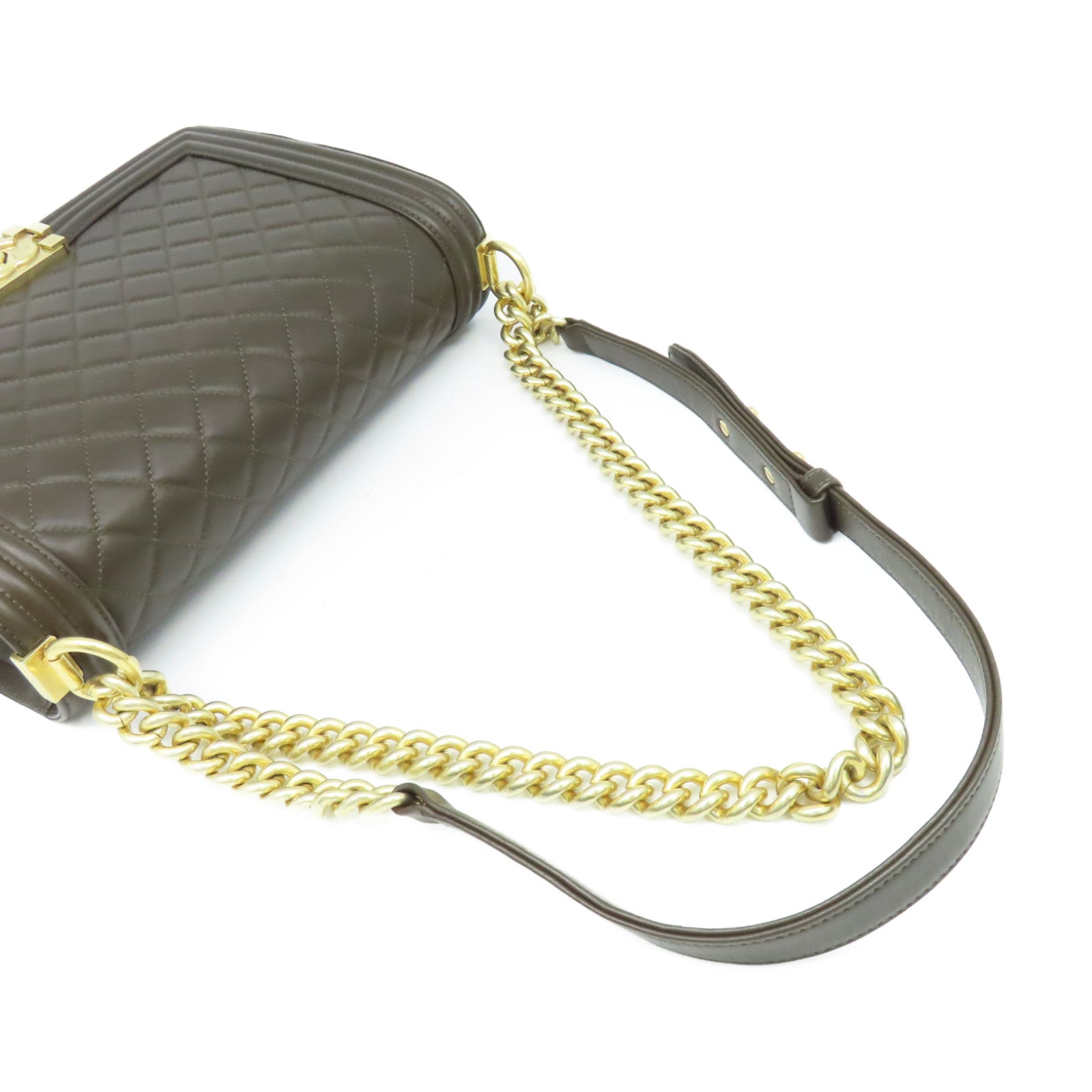 CHANEL **【激減優惠】菱格牛皮皮革Boy Chanel Chain Shoulder Bag金扣鏈帶肩背袋啡色