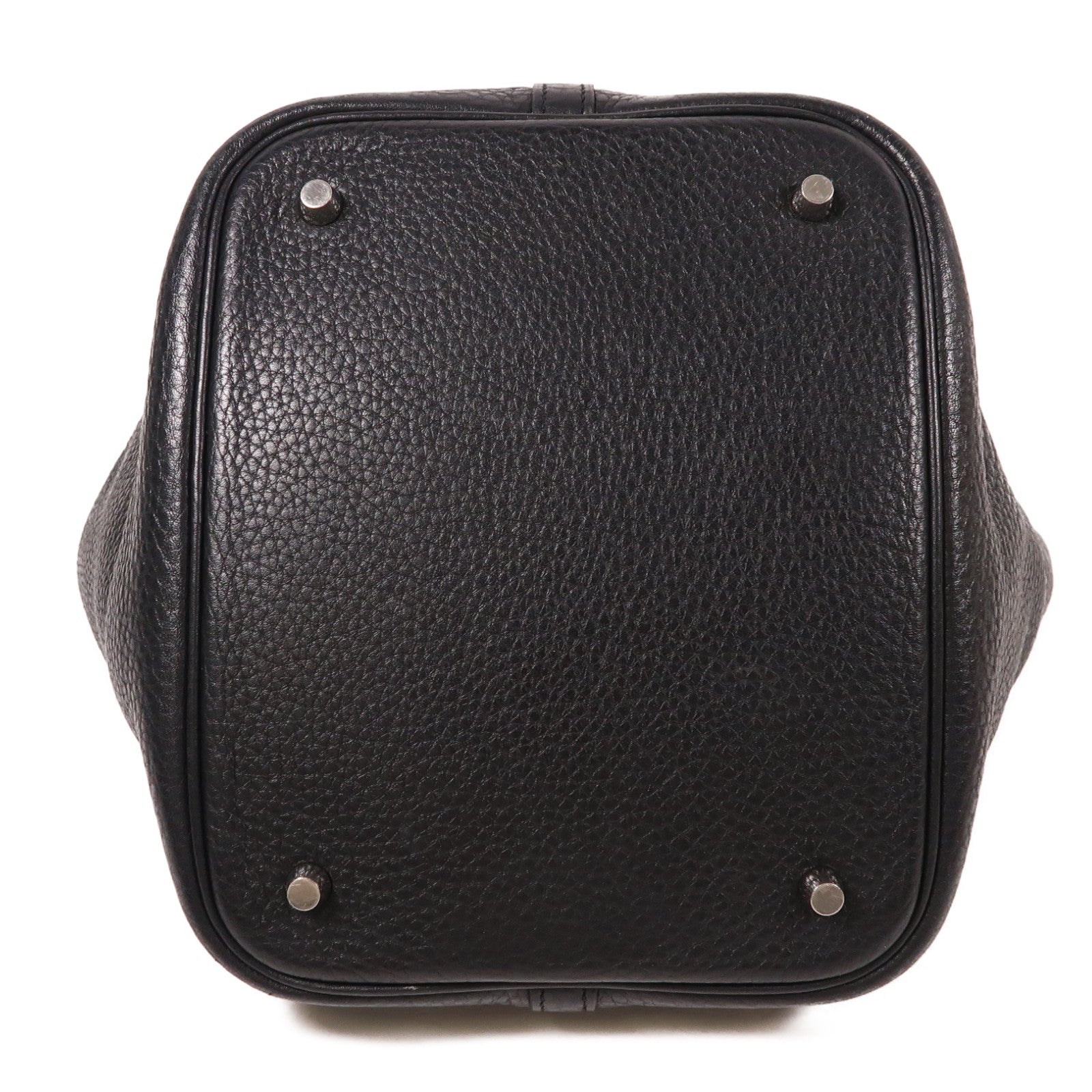 HERMES Clemence皮革Picotin MM銀扣手挽袋Noir