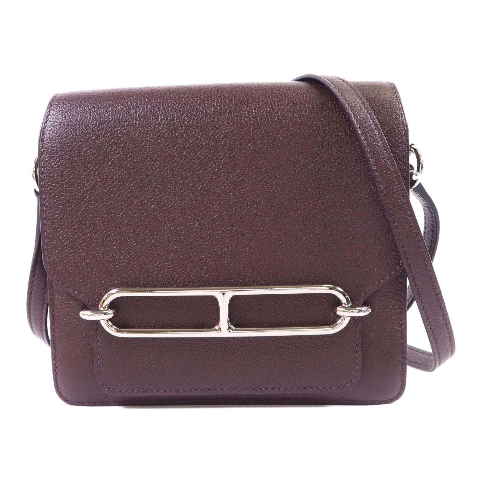 HERMES Evercolor皮革Roulis Mini銀扣肩背袋Rouge Sellier