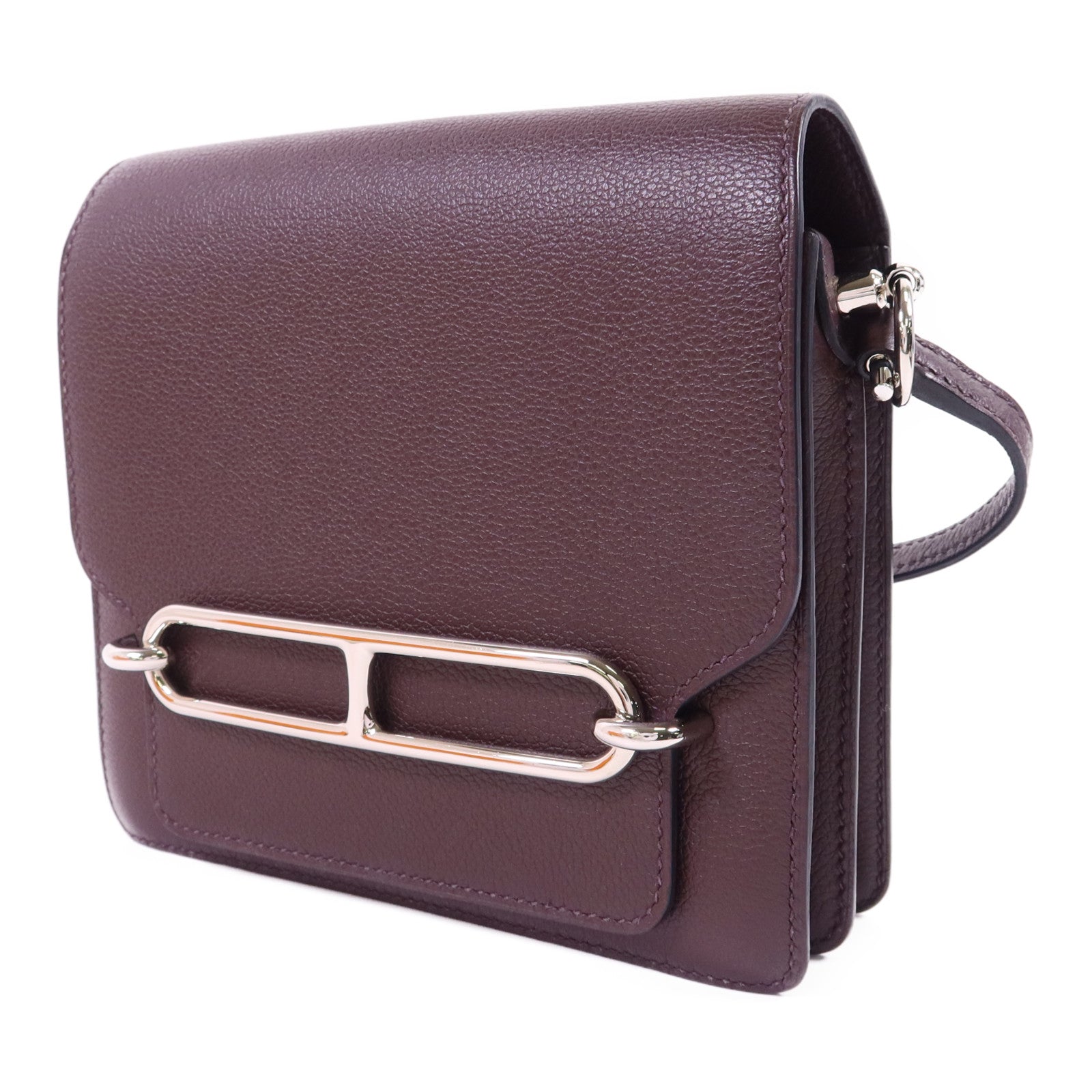 HERMES Evercolor皮革Roulis Mini銀扣肩背袋Rouge Sellier