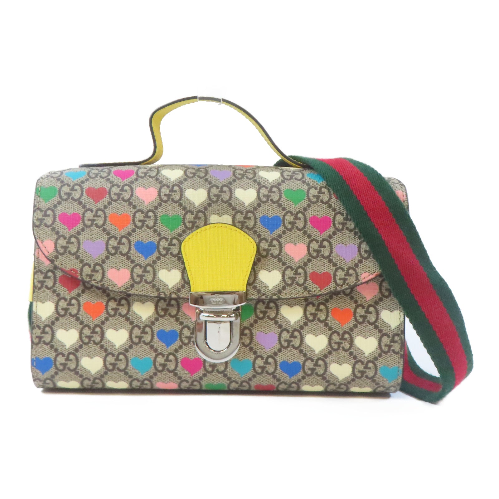 GUCCI 【激減優惠】塗層帆布GG Supreme 2 Way Bag銀扣手挽肩背兩用袋啡色/黃色