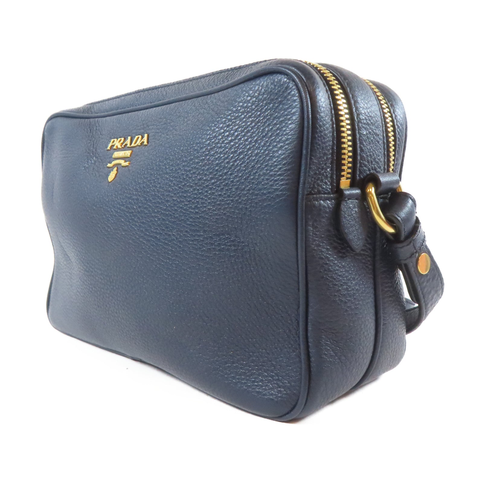 PRADA 牛皮皮革Shoulder Bag金扣肩背袋深藍色