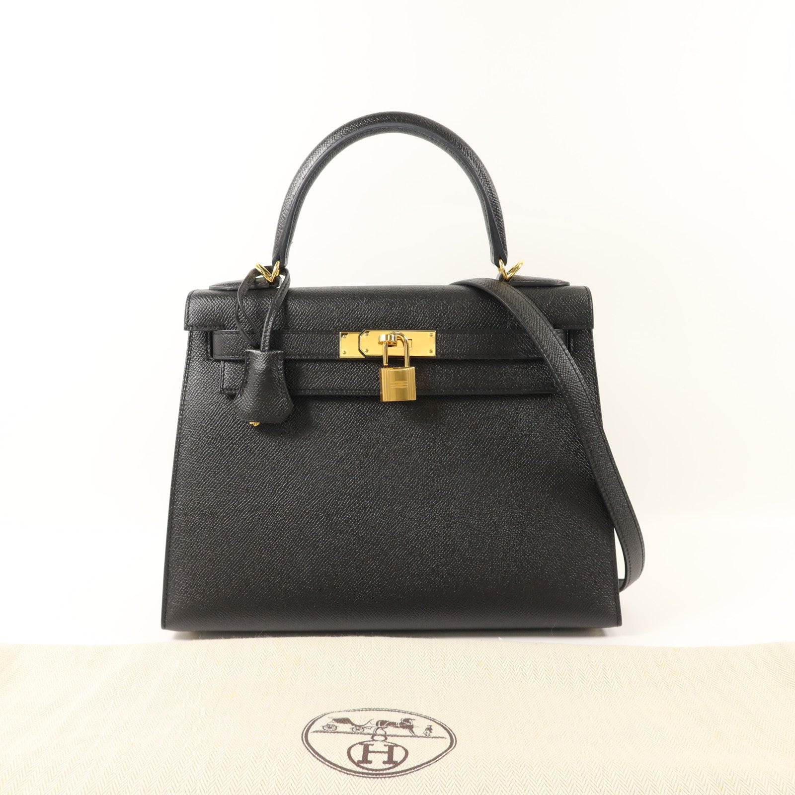 HERMES Epsom皮革Kelly 28手挽肩背兩用袋Noir