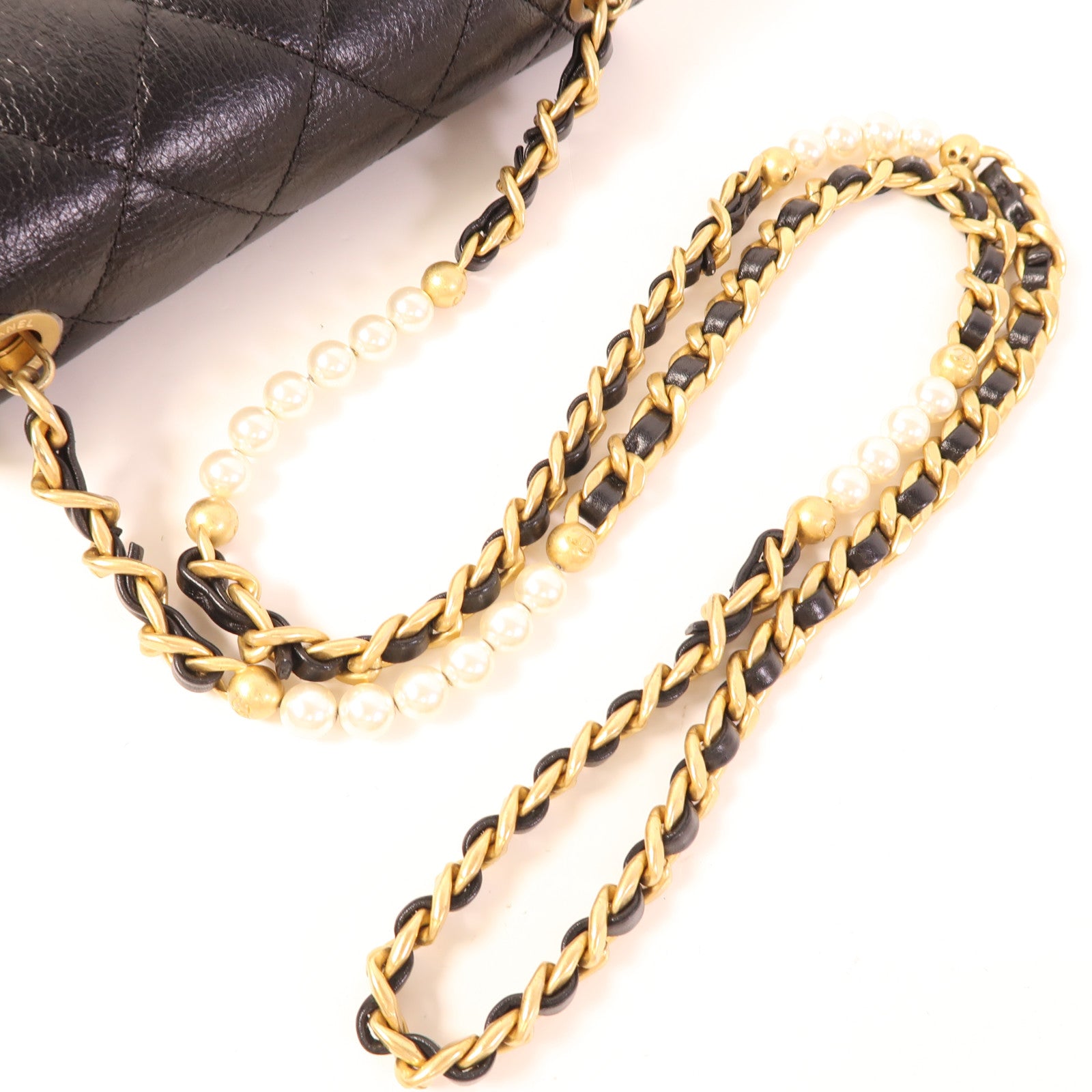 CHANEL 牛皮皮革Chain Shoulder金扣鏈帶肩背袋