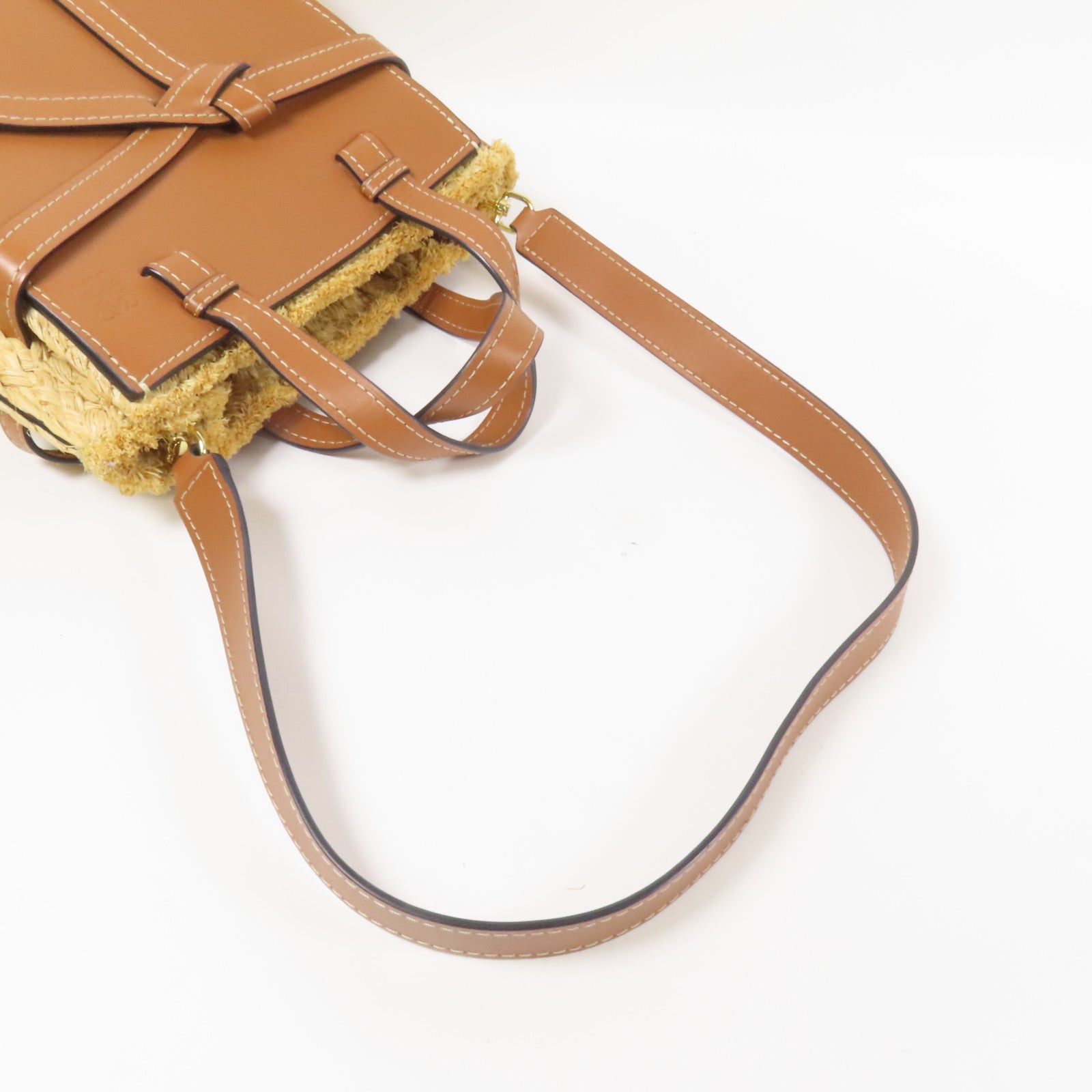 LOEWE Raffia/牛皮皮革Gate Tote Bag金扣手挽肩背兩用袋