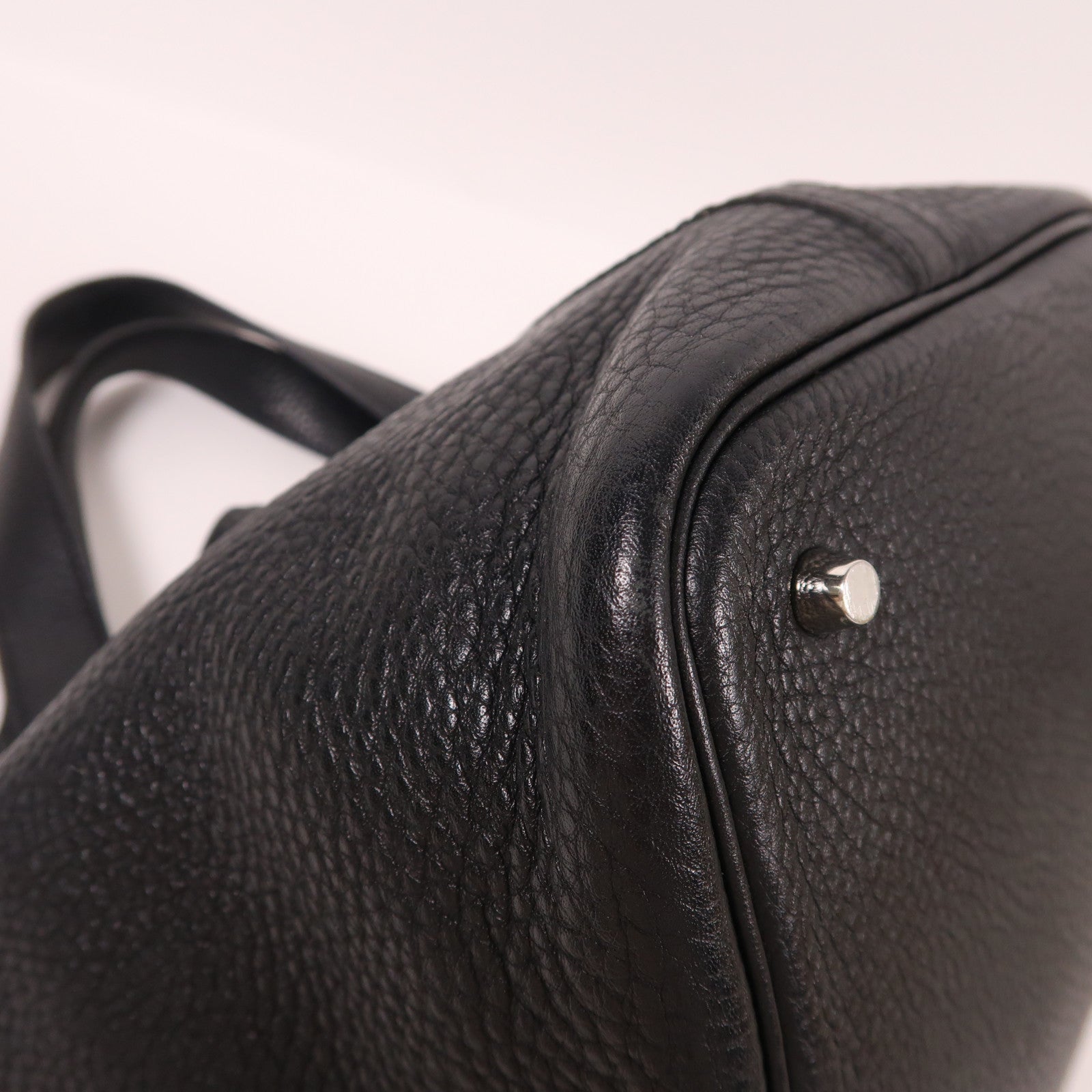 HERMES Clemence皮革Picotin MM銀扣手挽袋Noir