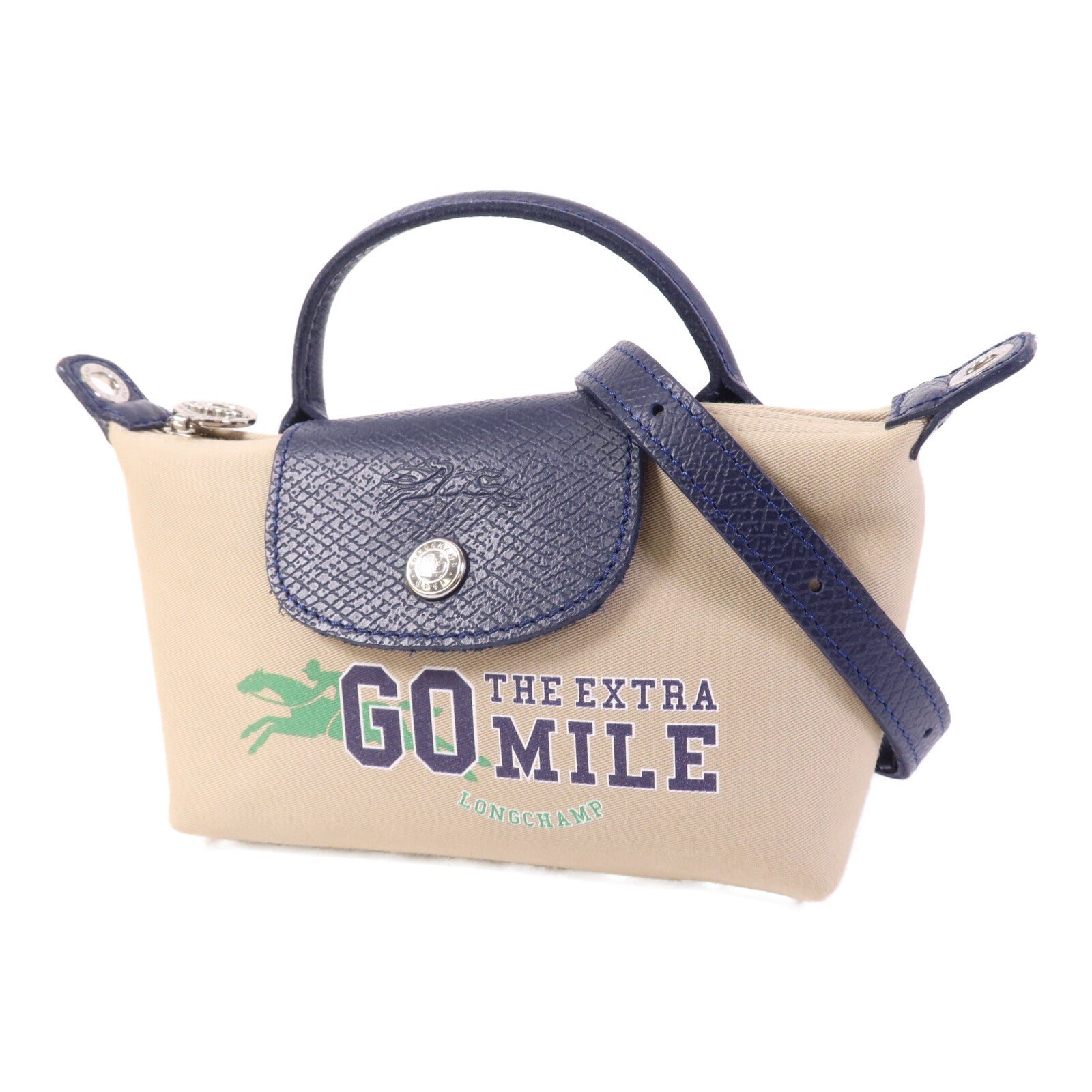 Longchamp 帆布Le Pliage Xtra XS Pouch銀扣手挽肩背兩用袋