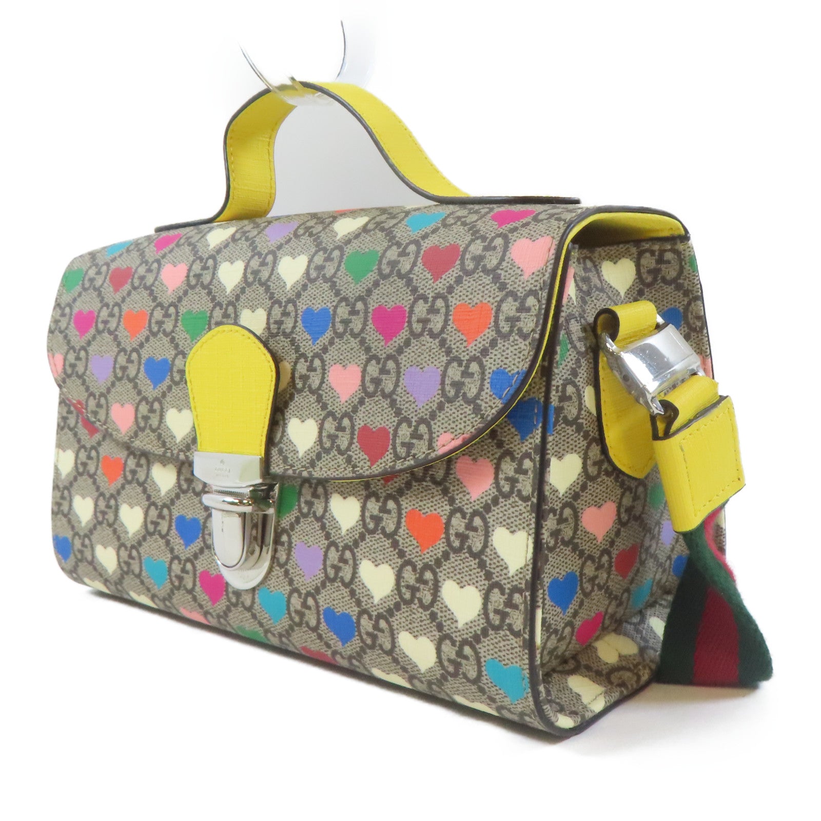 GUCCI 【激減優惠】塗層帆布GG Supreme 2 Way Bag銀扣手挽肩背兩用袋啡色/黃色