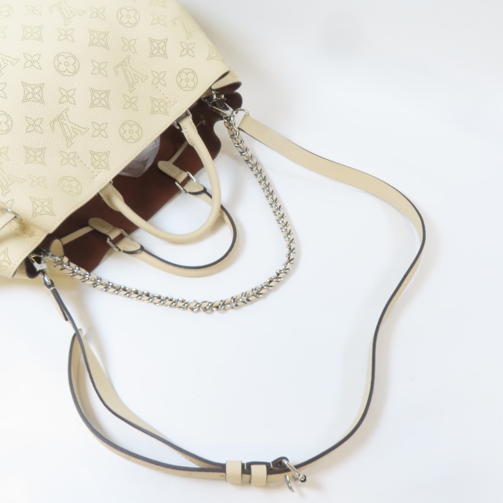 LOUIS VUITTON Mahina Bella Tote銀扣手挽肩背兩用袋奶油色