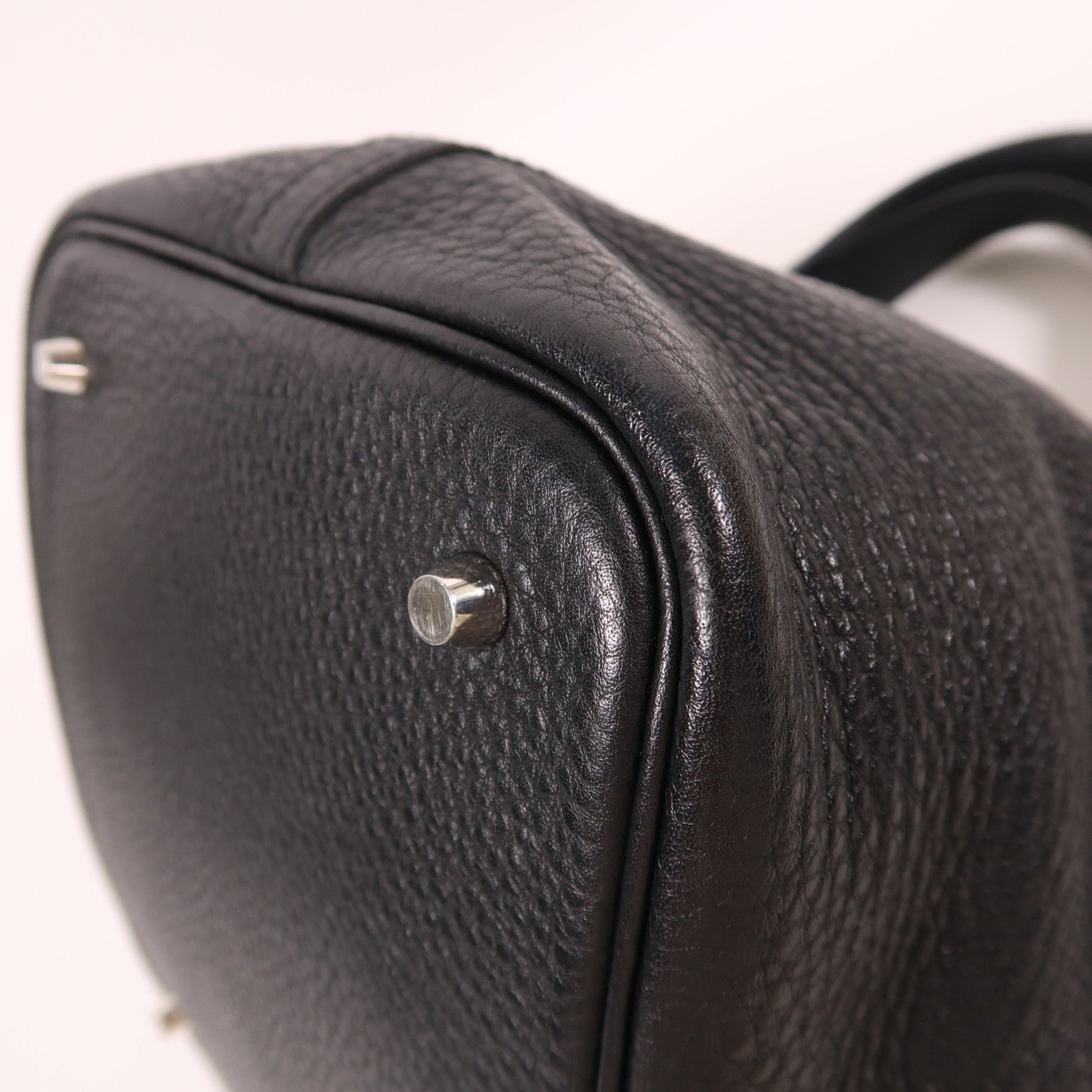 HERMES Clemence皮革Picotin MM銀扣手挽袋Noir