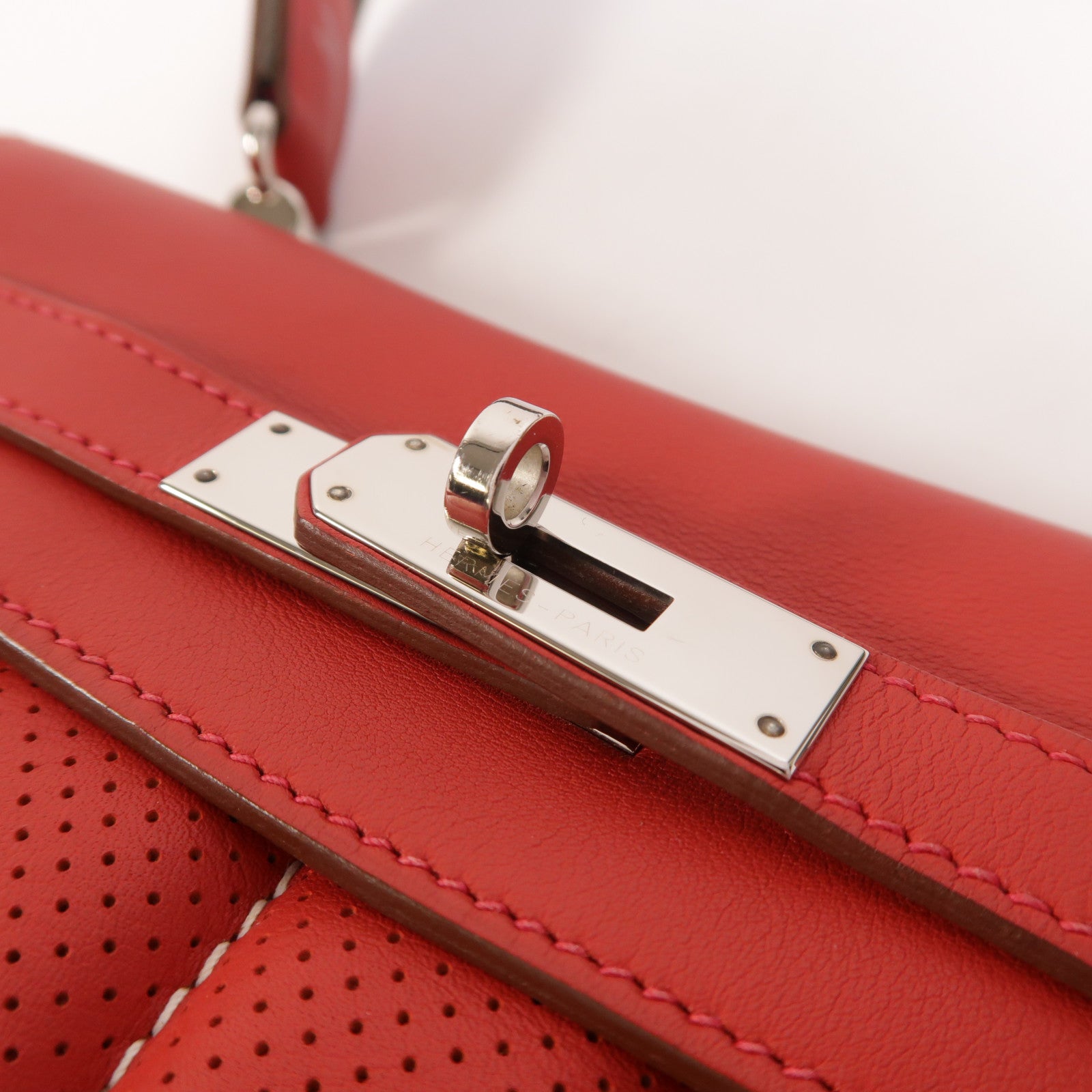 HERMES Swift皮革Berline Mini銀扣肩背袋Vermillon