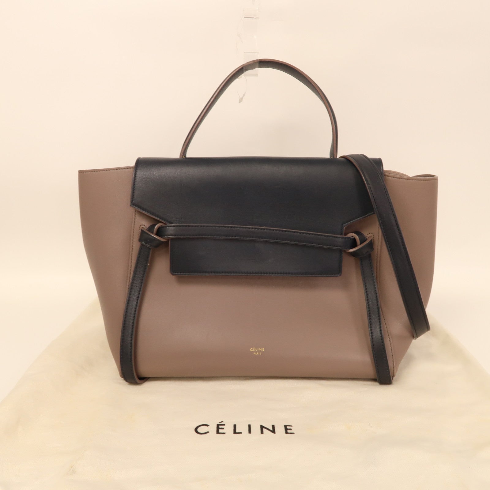 CELINE 牛皮皮革Belt Bag Mini金扣手挽肩背兩用袋黑色/啡色
