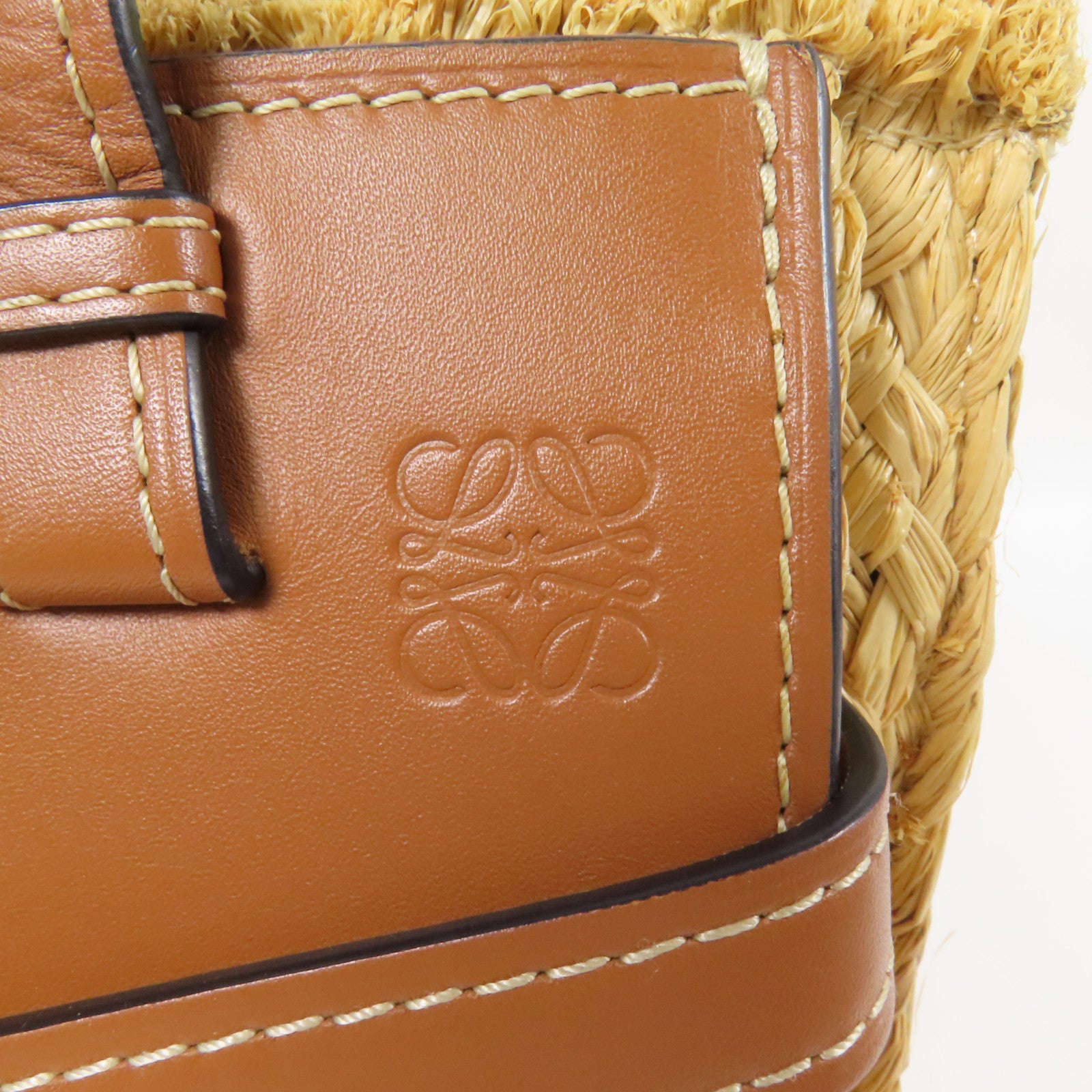 LOEWE Raffia/牛皮皮革Gate Tote Bag金扣手挽肩背兩用袋