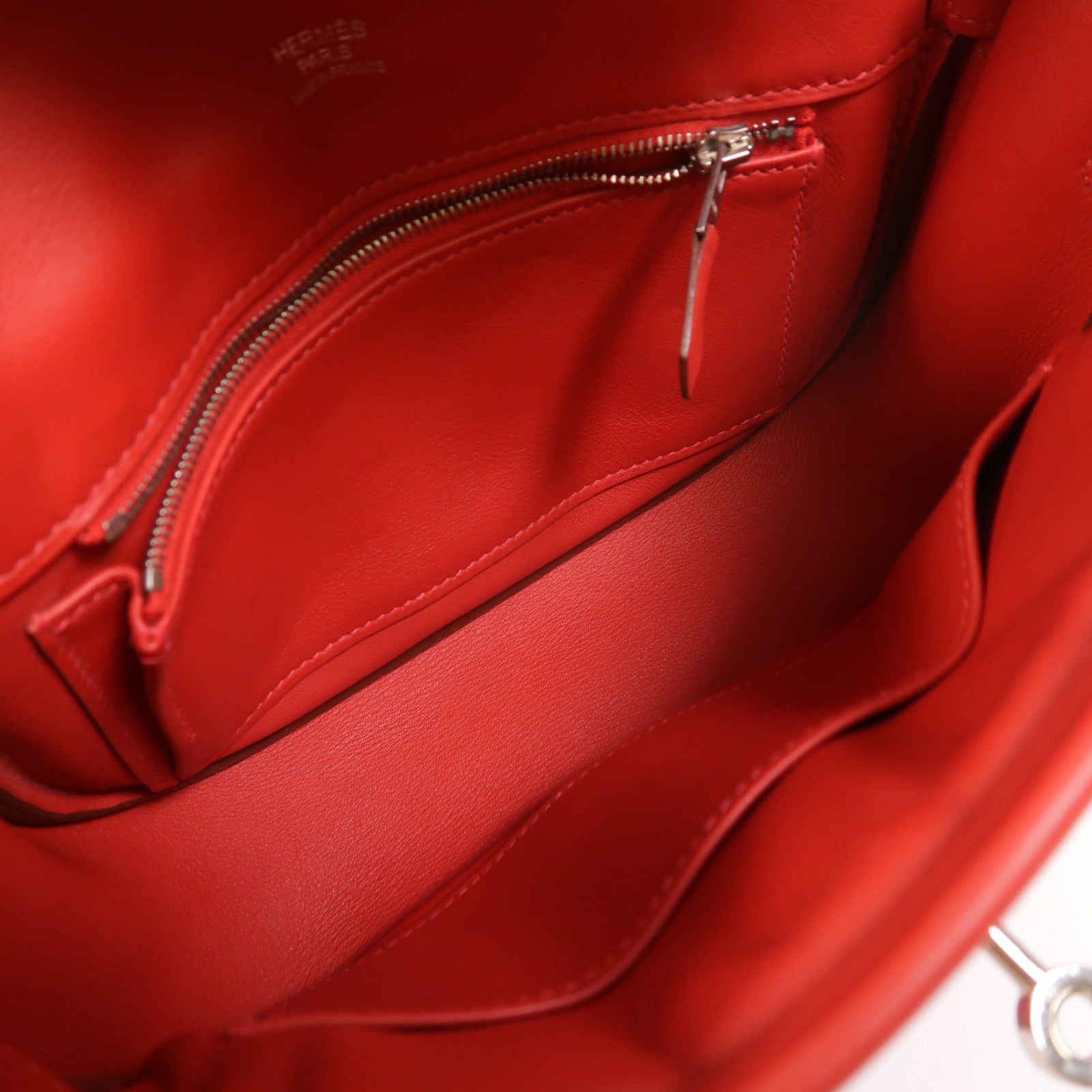 HERMES Swift皮革Berline Mini銀扣肩背袋Vermillon