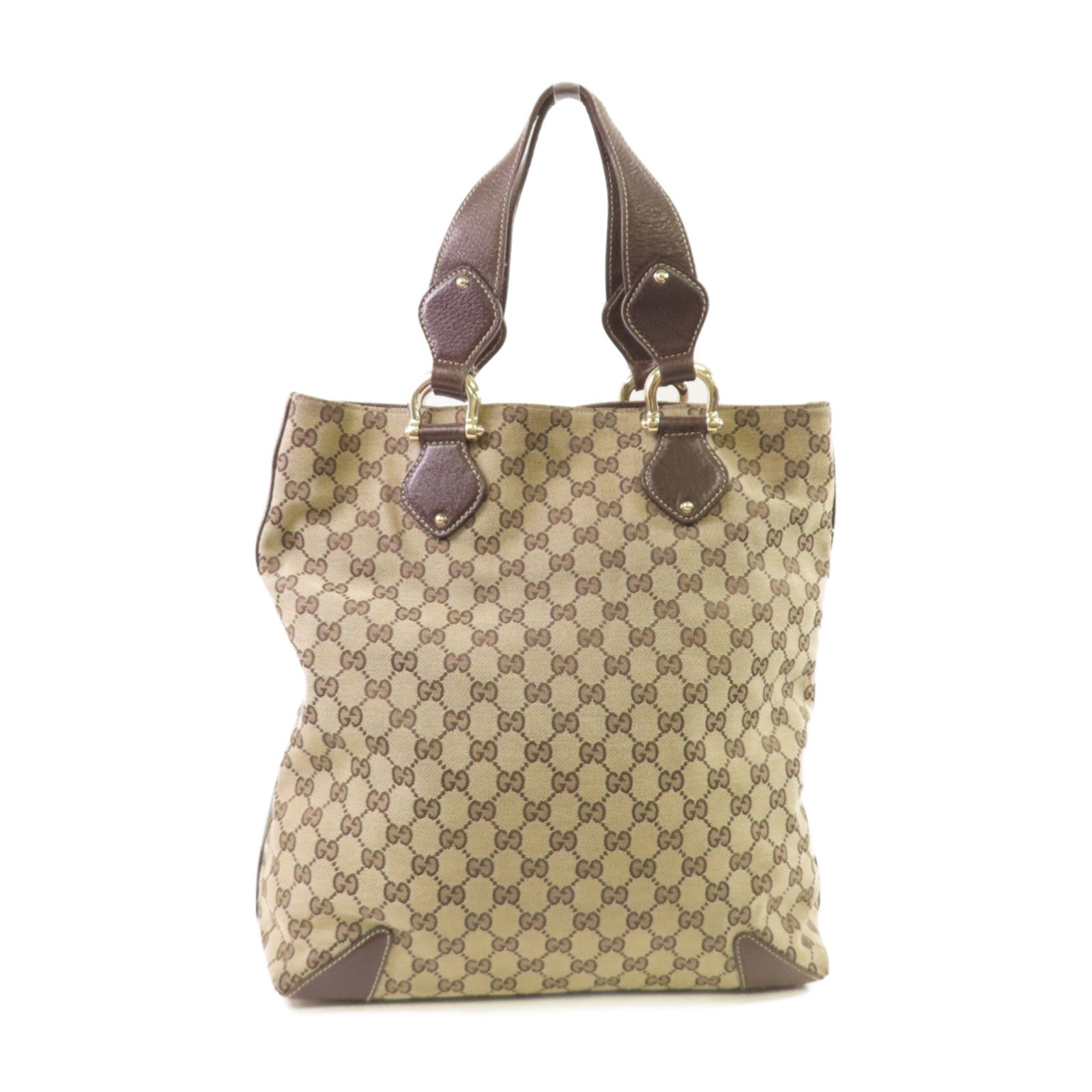 GUCCI 【激減優惠】GG帆布Tote Bag金扣手挽啡色