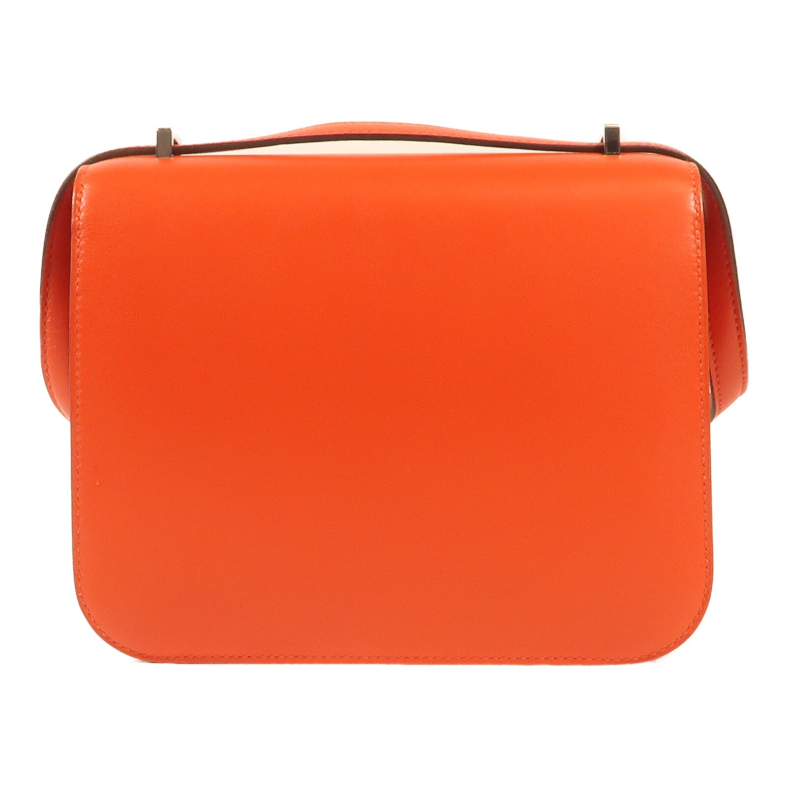 HERMES Box Calf皮革Constance Mini銀扣肩背袋Rouge Tomate