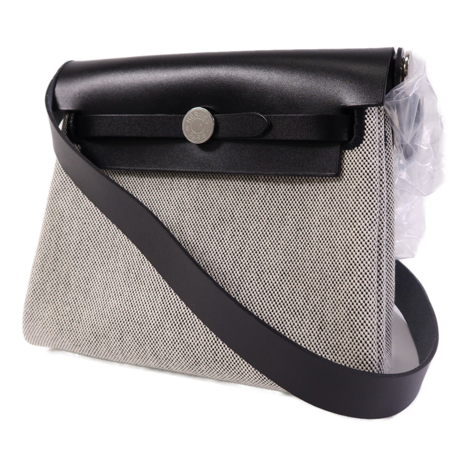 HERMES 帆布Mini Herbag銀扣肩背袋