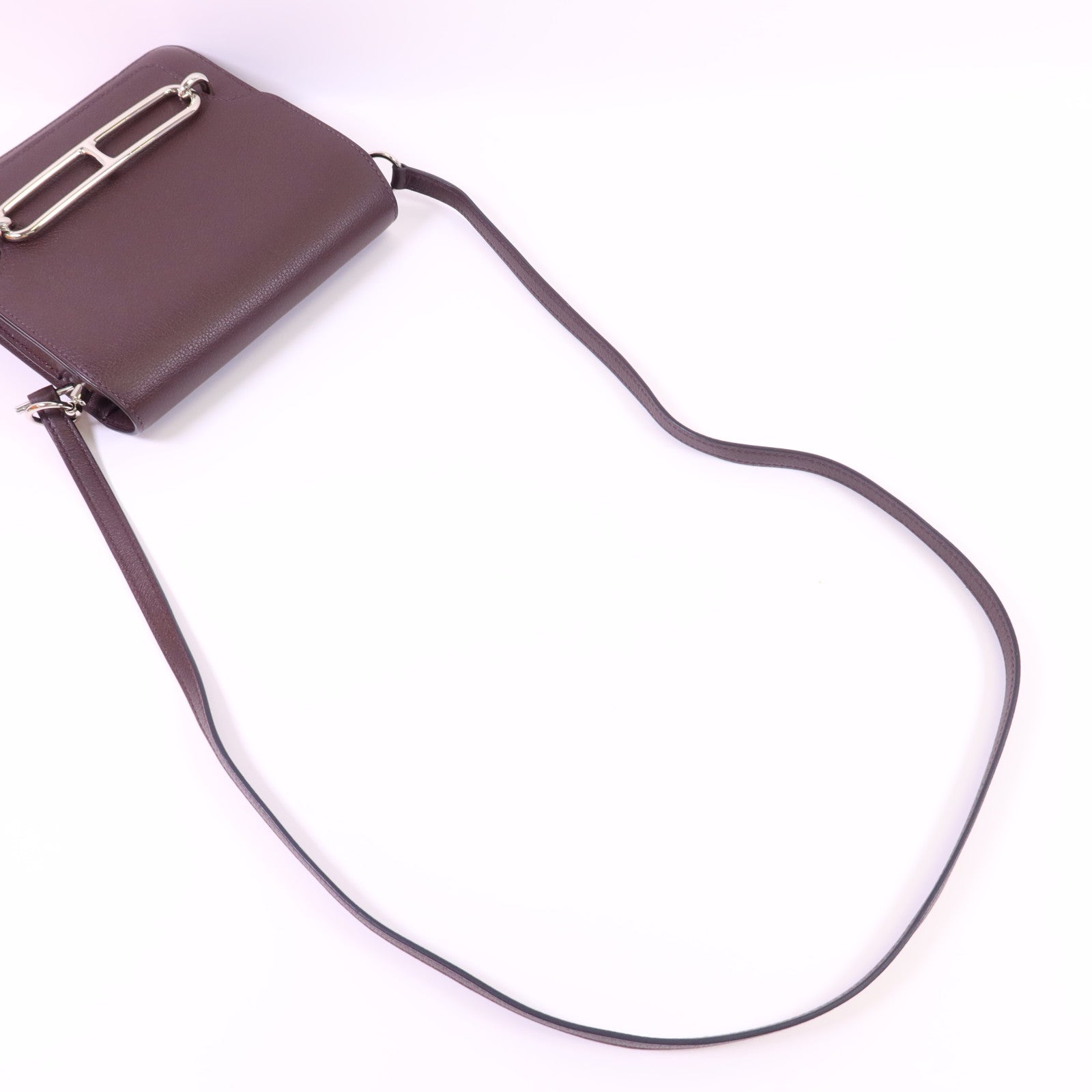 HERMES Evercolor皮革Roulis Mini銀扣肩背袋Rouge Sellier