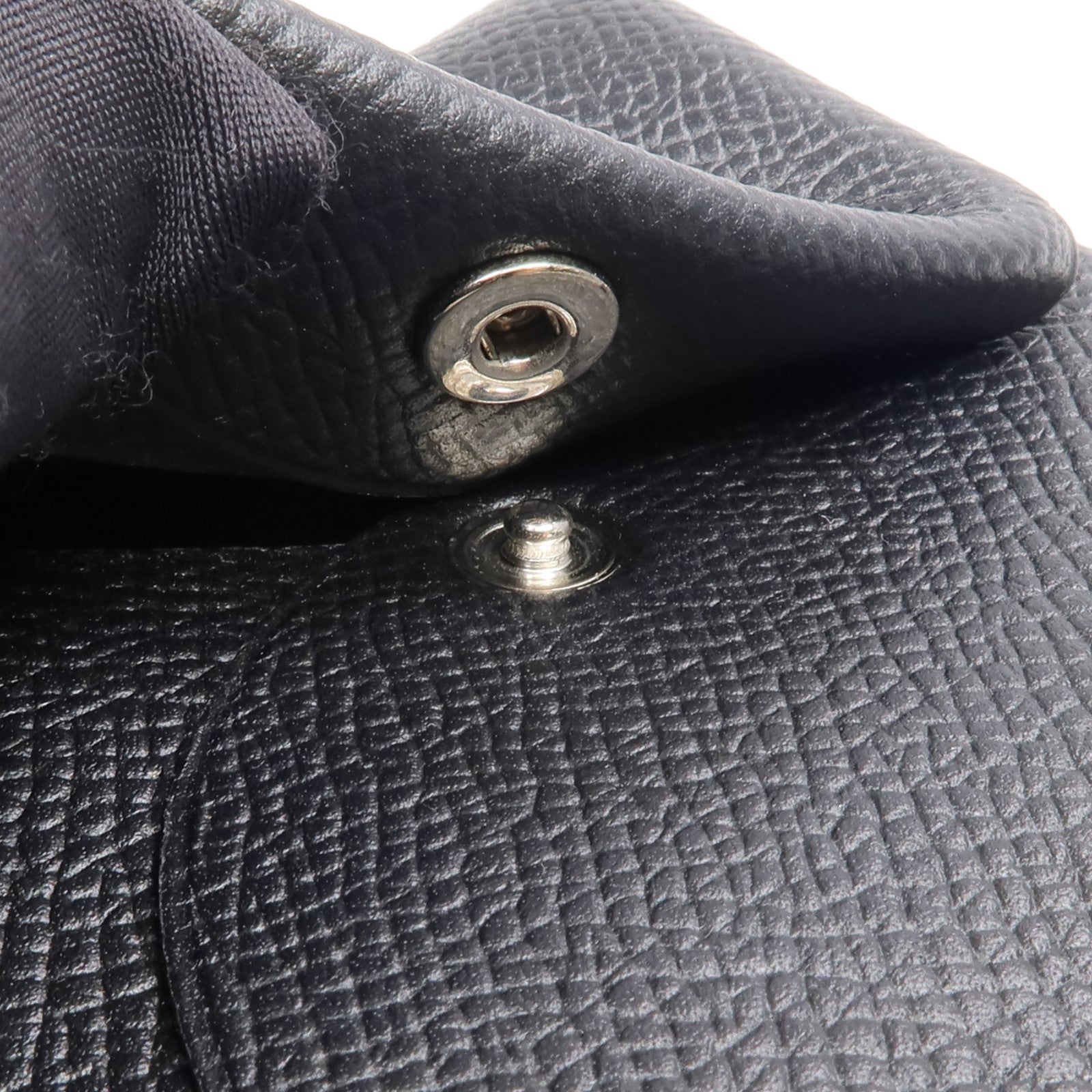 HERMES Epsom皮革Bastia銀扣零錢包Noir