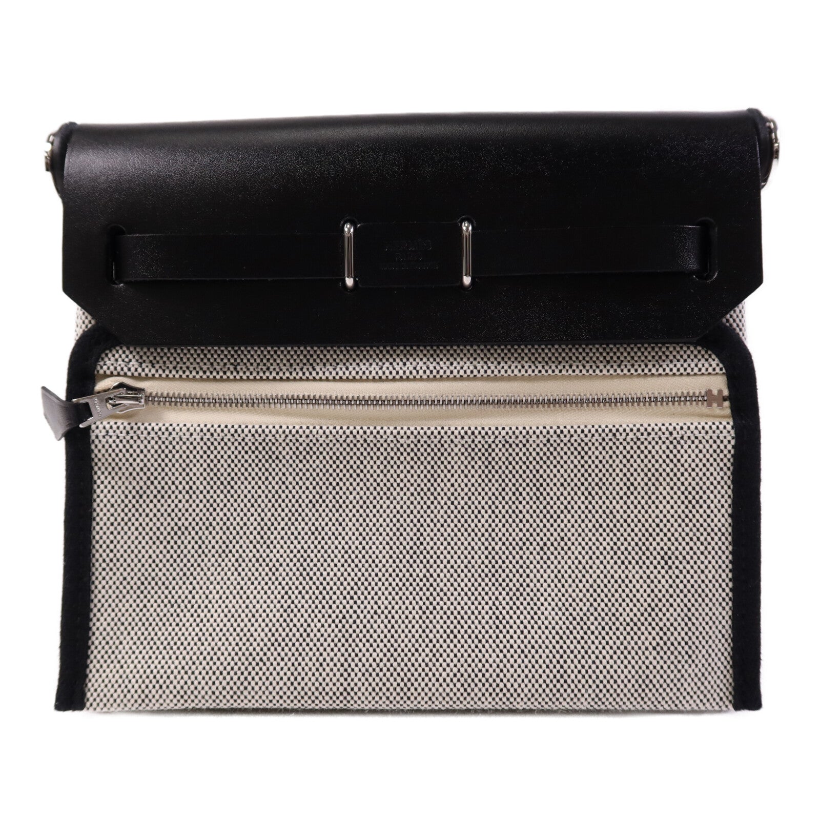 HERMES 帆布Mini Herbag銀扣肩背袋