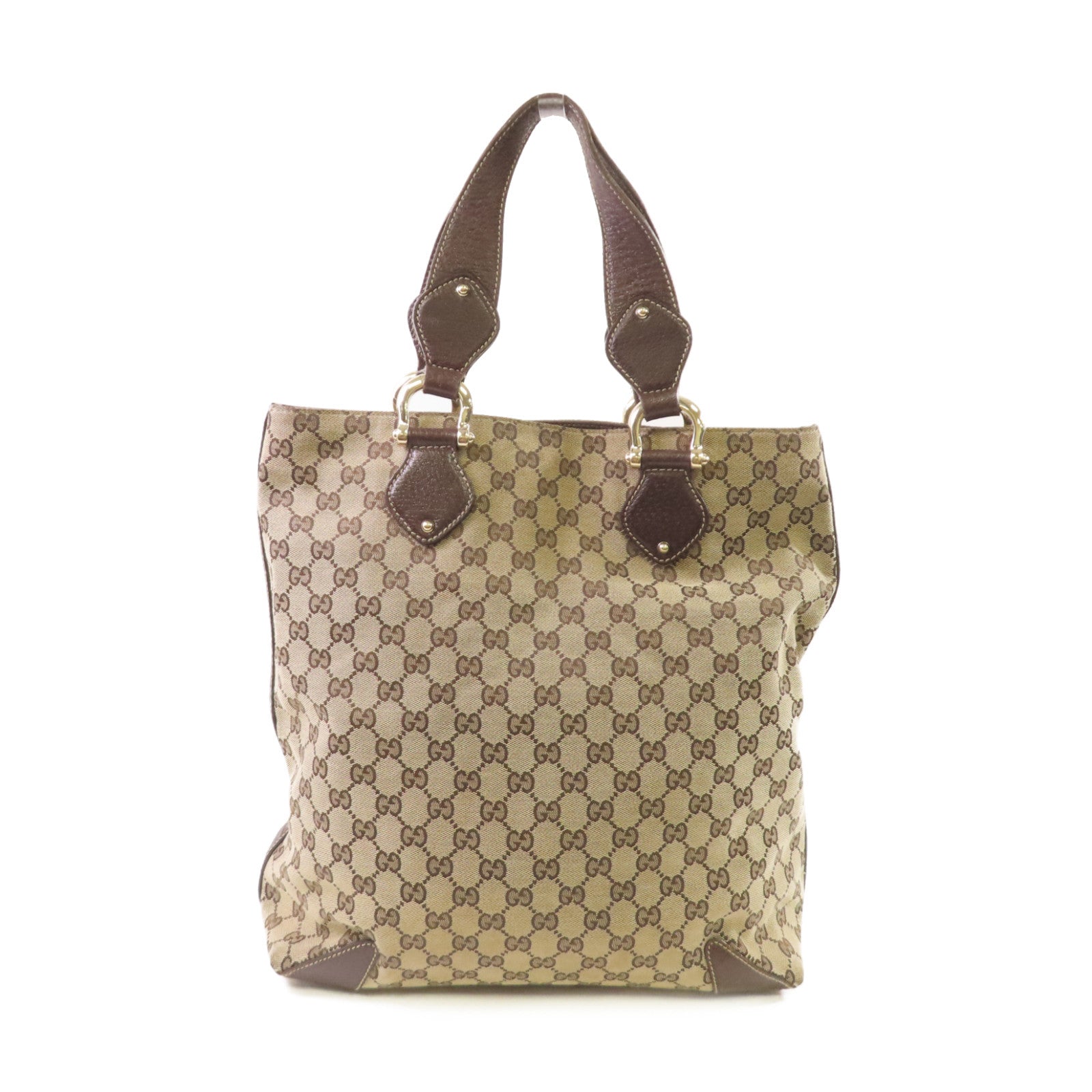 GUCCI 【激減優惠】GG帆布Tote Bag金扣手挽啡色