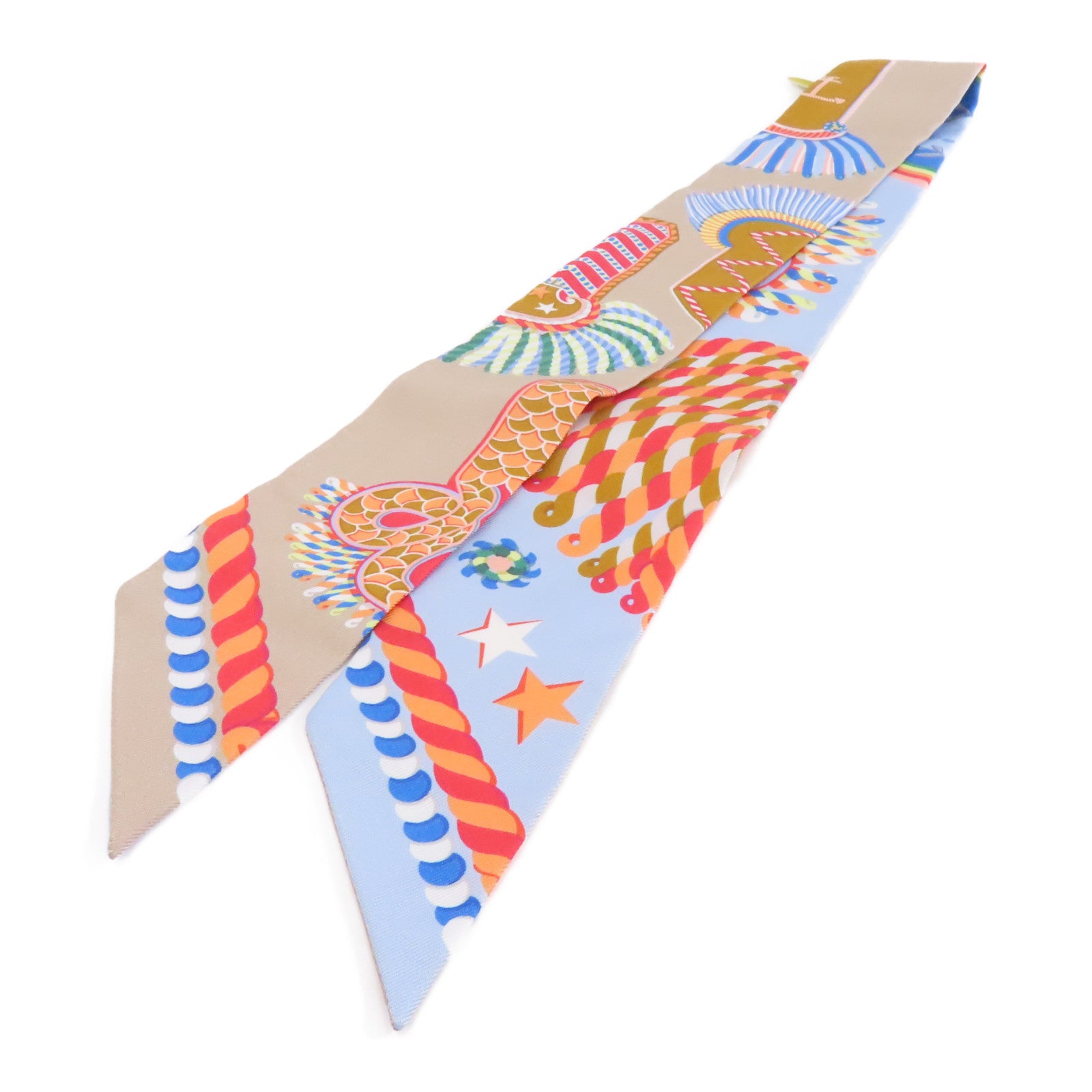 HERMES 絲質Twilly絲巾淺藍色/粉紅色/彩色