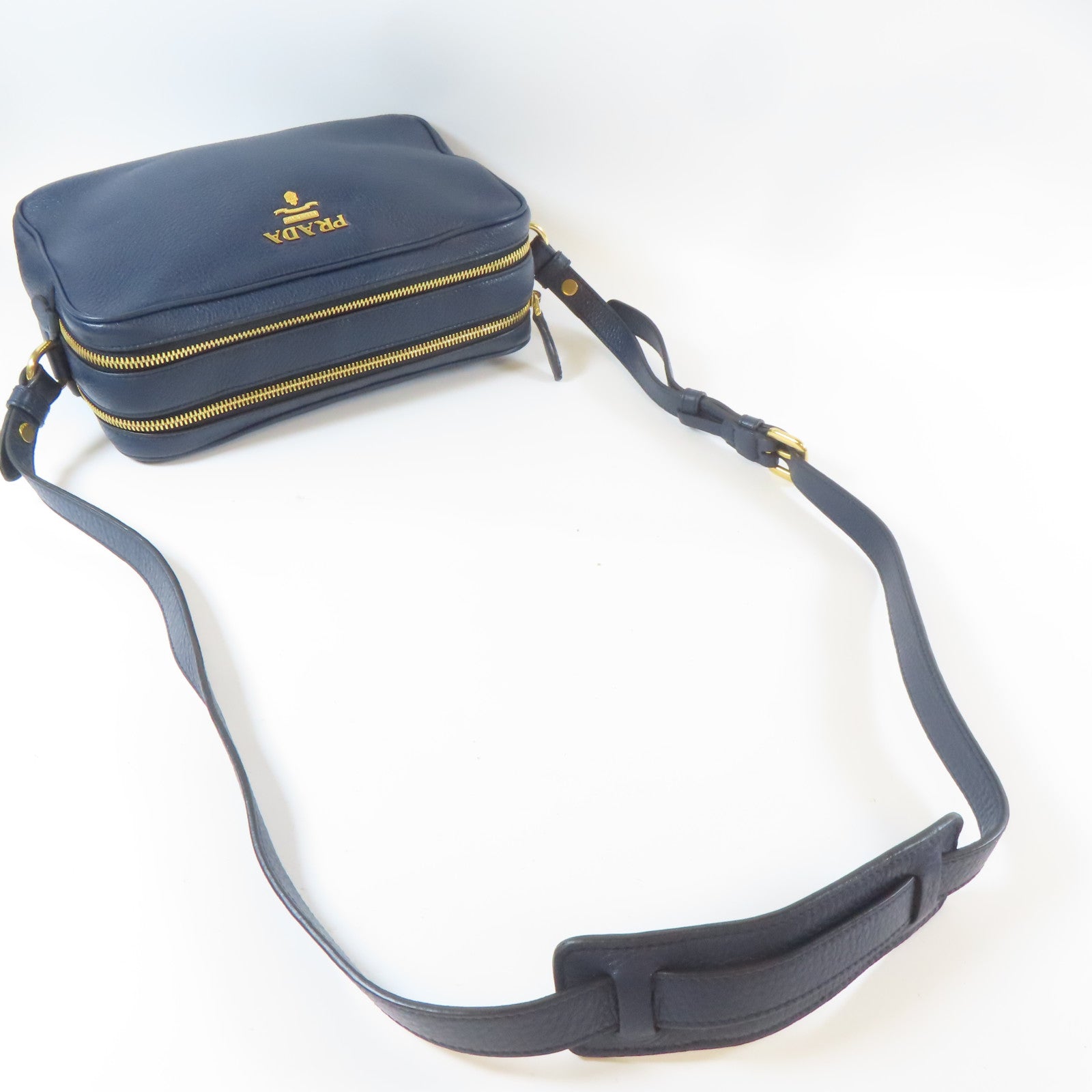 PRADA 牛皮皮革Shoulder Bag金扣肩背袋深藍色