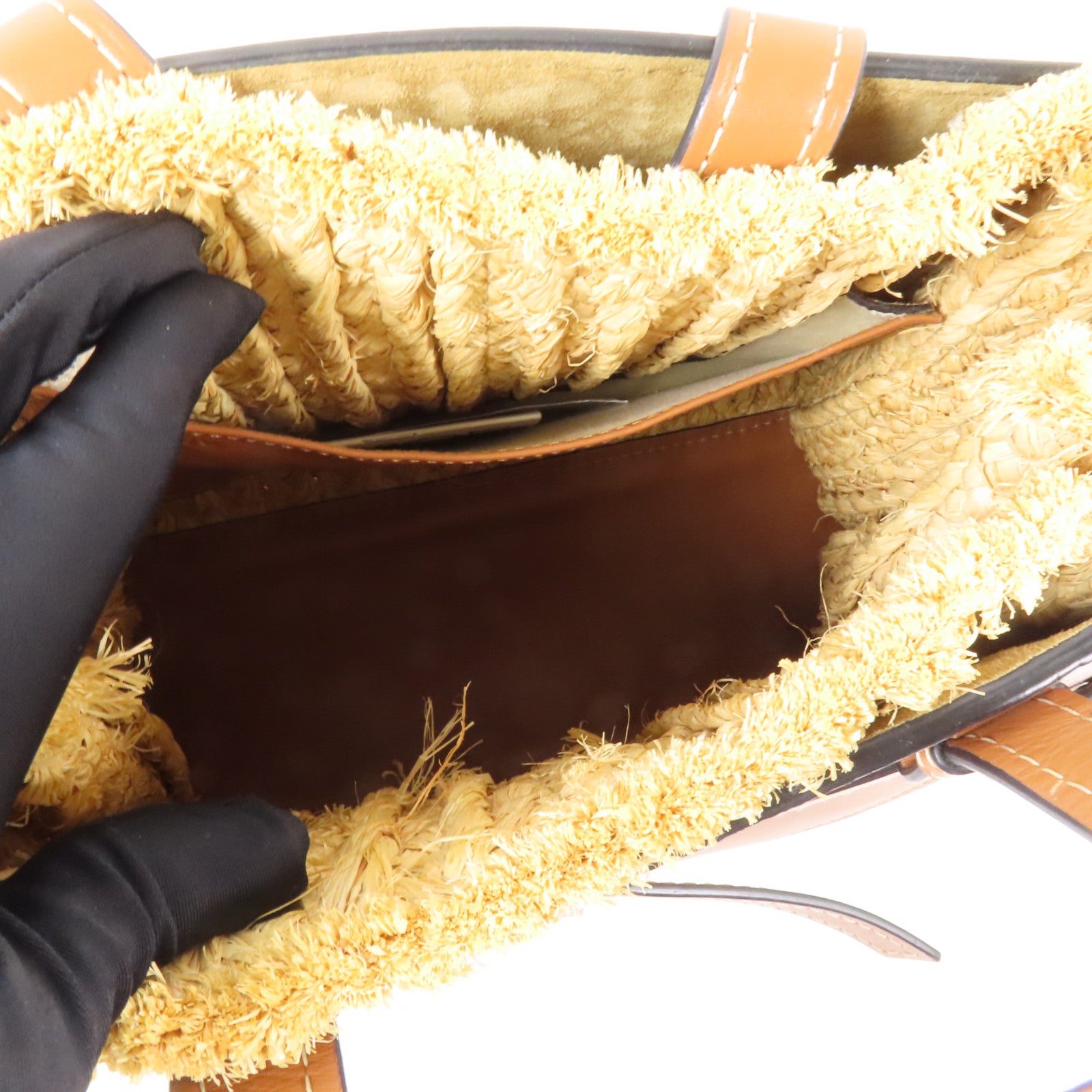 LOEWE Raffia/牛皮皮革Gate Tote Bag金扣手挽肩背兩用袋