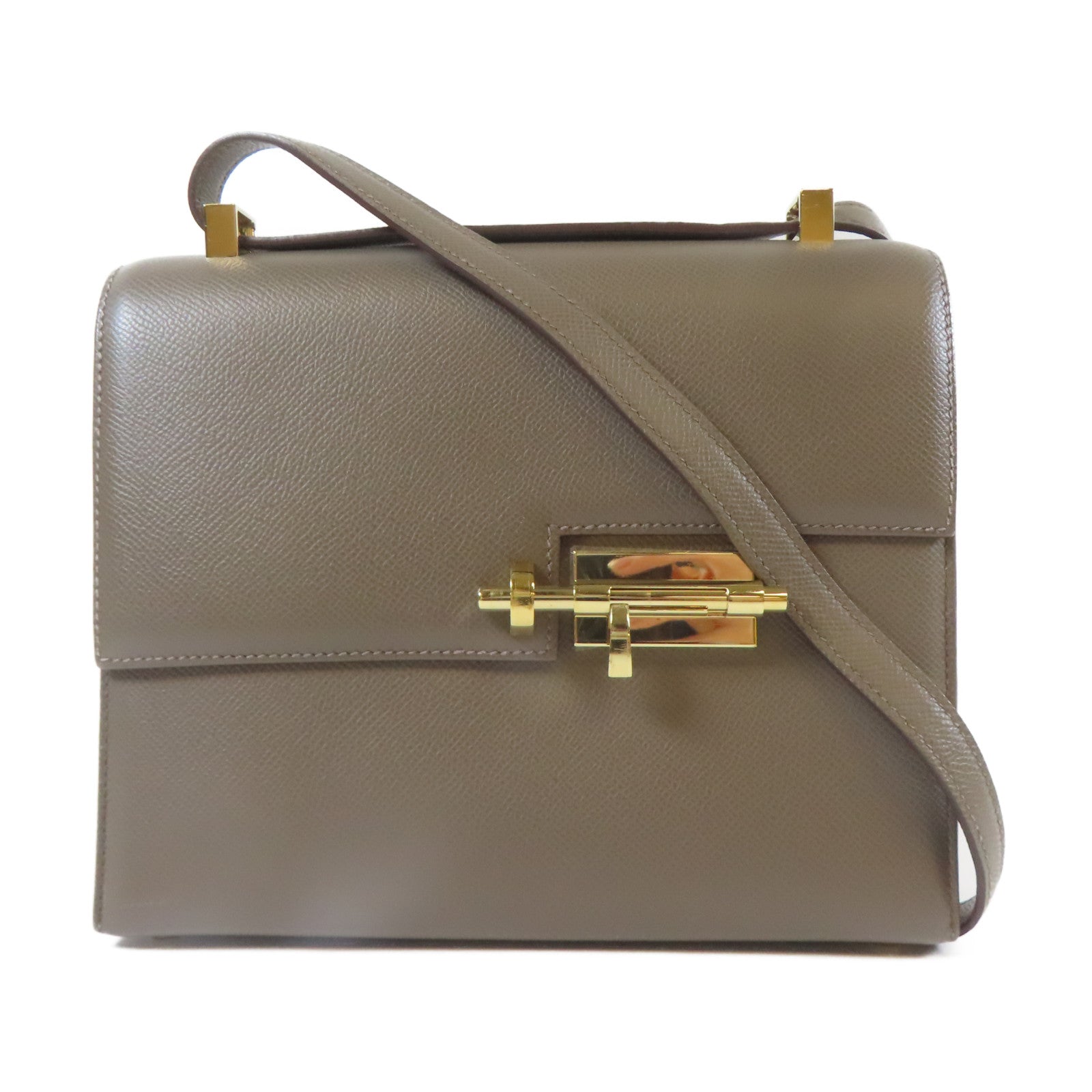 HERMES 【激減優惠】Veau Epsom皮革Verrou 23金扣肩背袋錫灰色