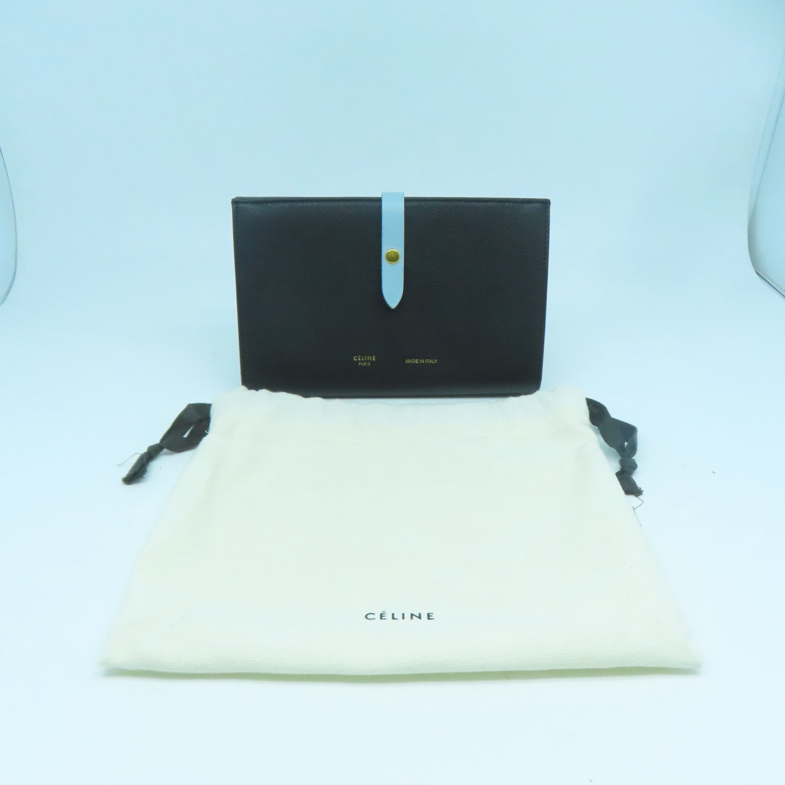 CELINE 【清倉大減價】牛皮皮革Long Wallet金扣長錢包黑色/藍色