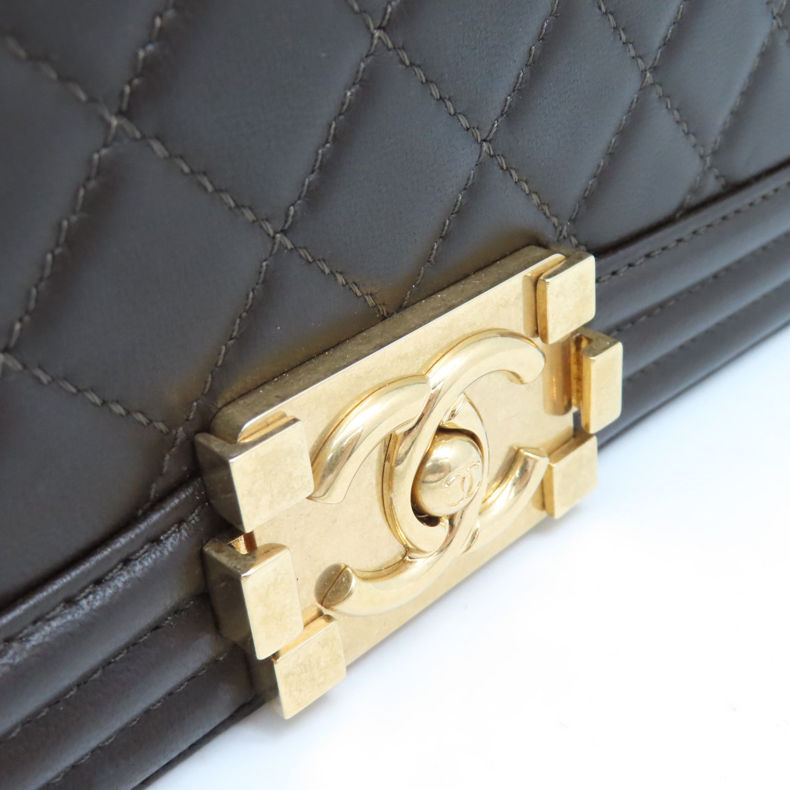 CHANEL **【激減優惠】菱格牛皮皮革Boy Chanel Chain Shoulder Bag金扣鏈帶肩背袋啡色