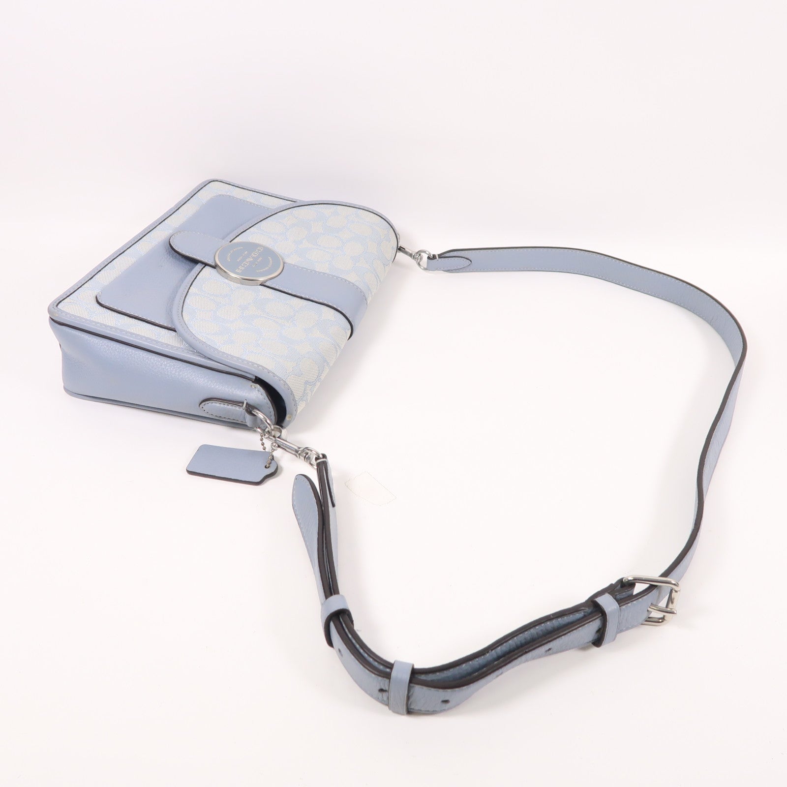 COACH 帆布Shoulder Bag銀扣肩背袋