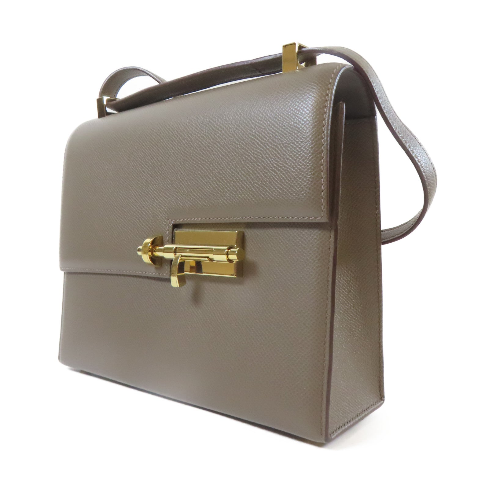 HERMES 【激減優惠】Veau Epsom皮革Verrou 23金扣肩背袋錫灰色