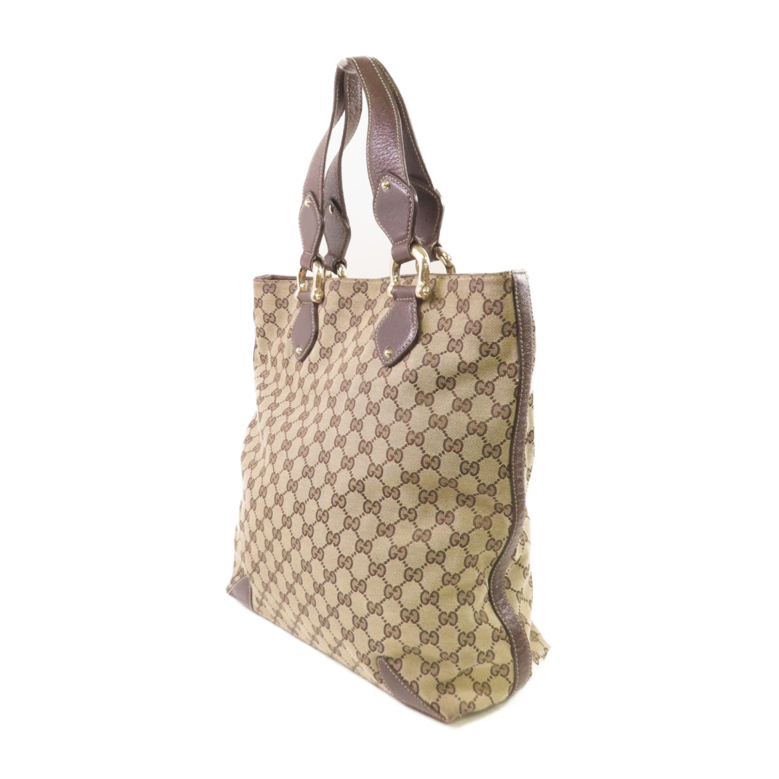 GUCCI 【激減優惠】GG帆布Tote Bag金扣手挽啡色