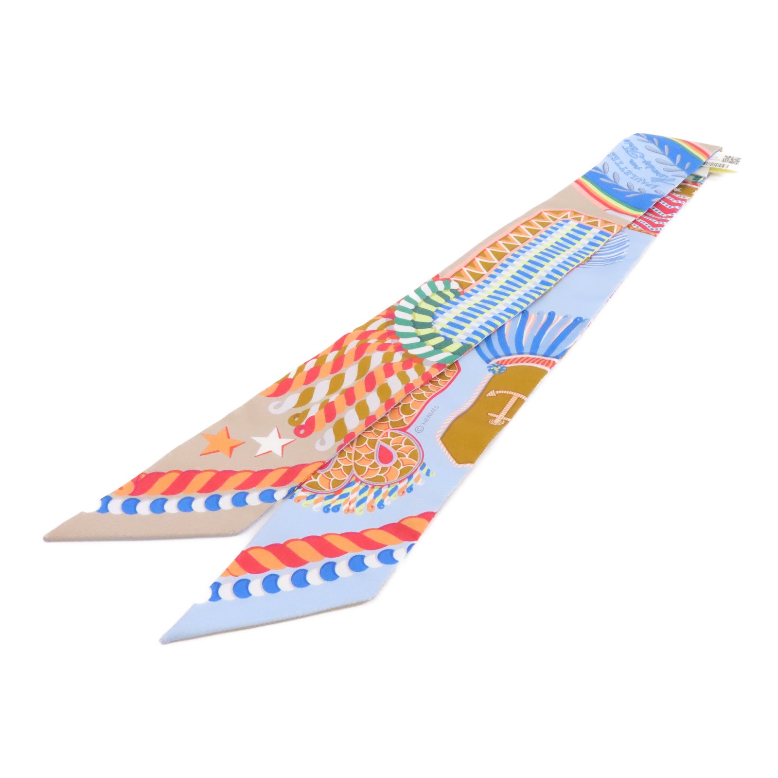 HERMES 絲質Twilly絲巾淺藍色/粉紅色/彩色