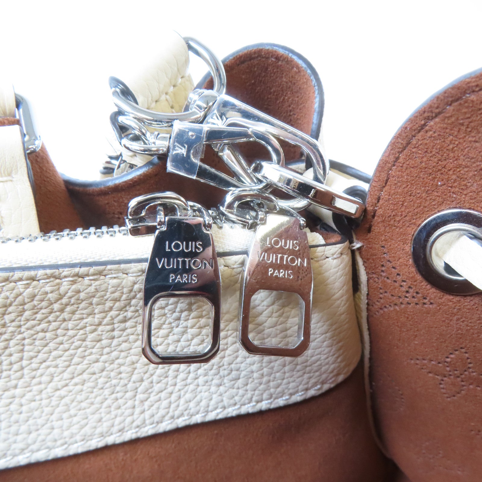 LOUIS VUITTON Mahina Bella Tote銀扣手挽肩背兩用袋奶油色