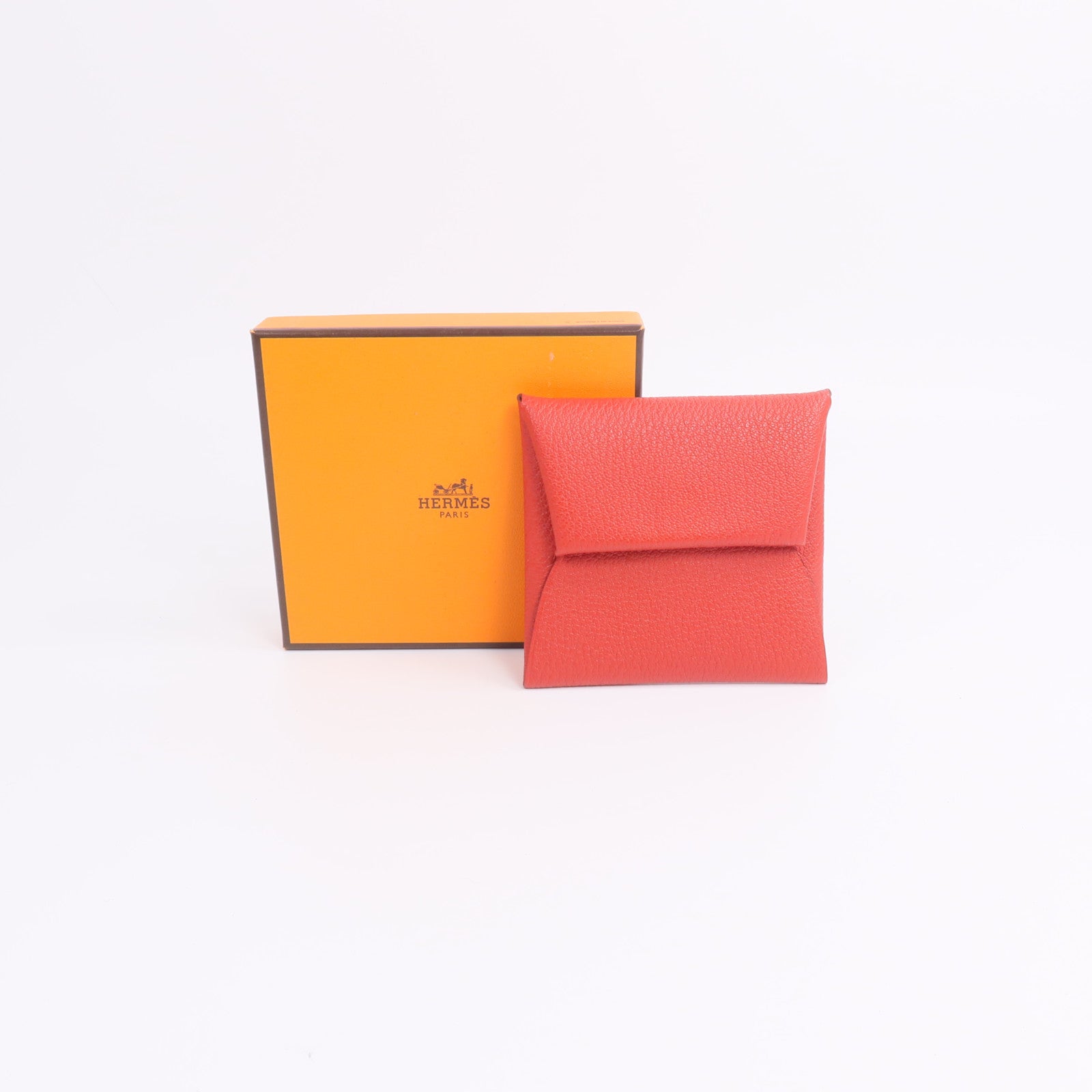HERMES Chevre皮革Bastia零錢包Rose Texas